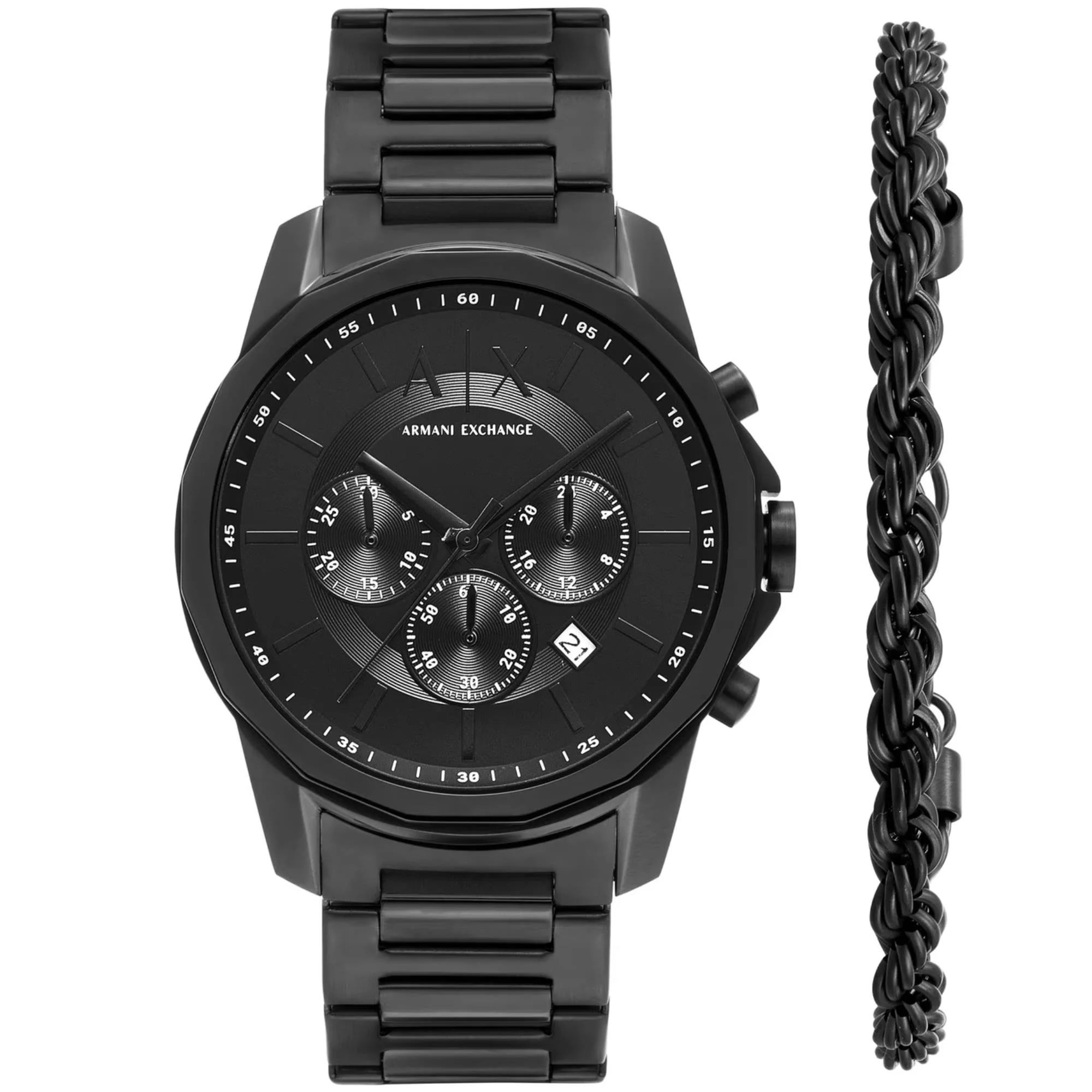 Armani Exchange Banks Chronograph Black Dial Steel Strap Men's Watch and Bracelet AX7163SET - Image 3