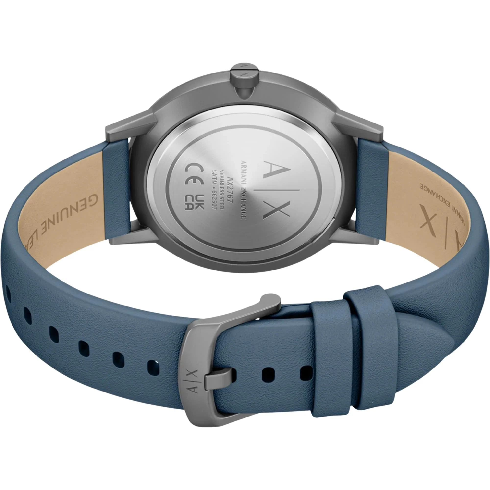 Armani Exchange Cayde Quartz Blue Dial Leather Strap Men's Watch AX2767 - Image 5