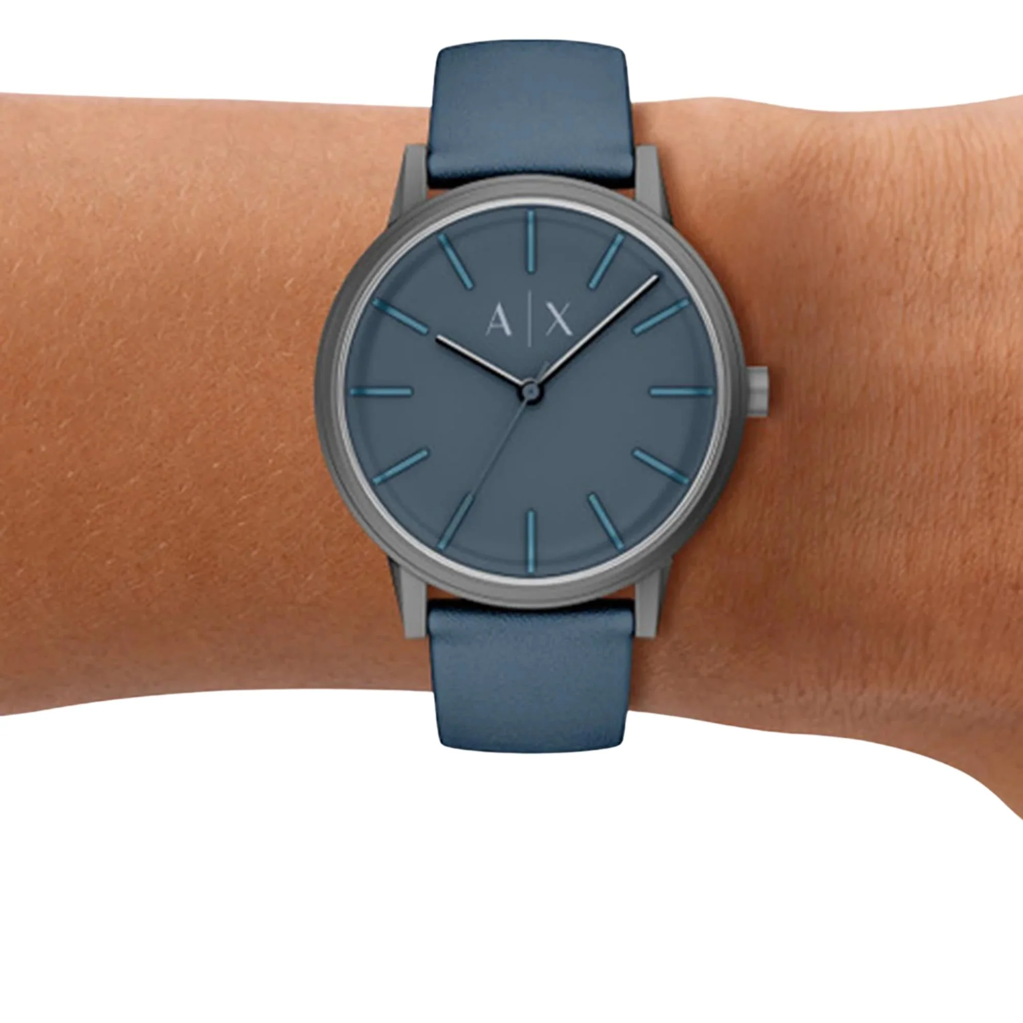Armani Exchange Cayde Quartz Blue Dial Leather Strap Men's Watch AX2767 - Image 8