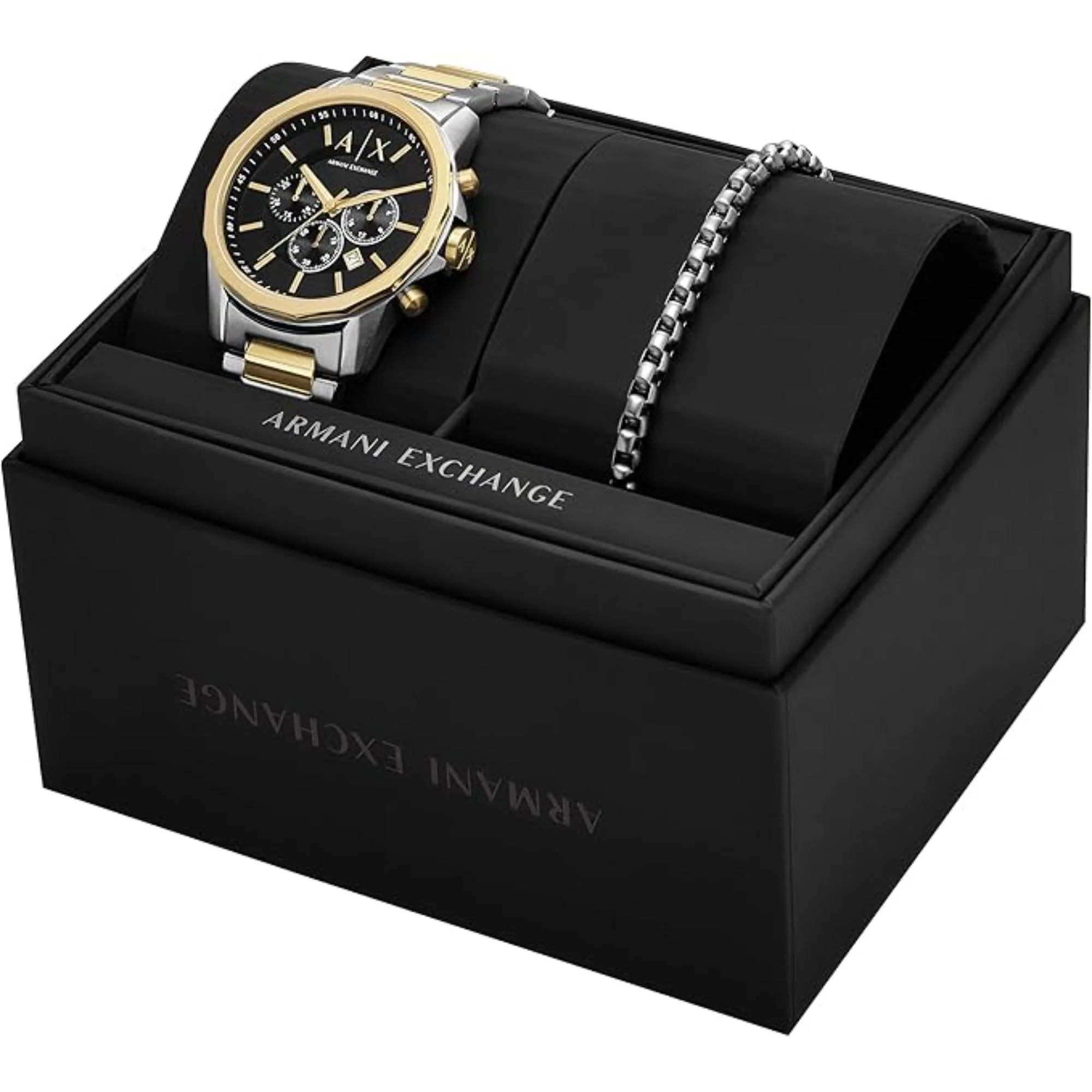 Armani Exchange Banks Chronograph Quartz Black Dial Stainless Steel Strap Men's Watch and Bracelet Set AX7148SET - Image 6