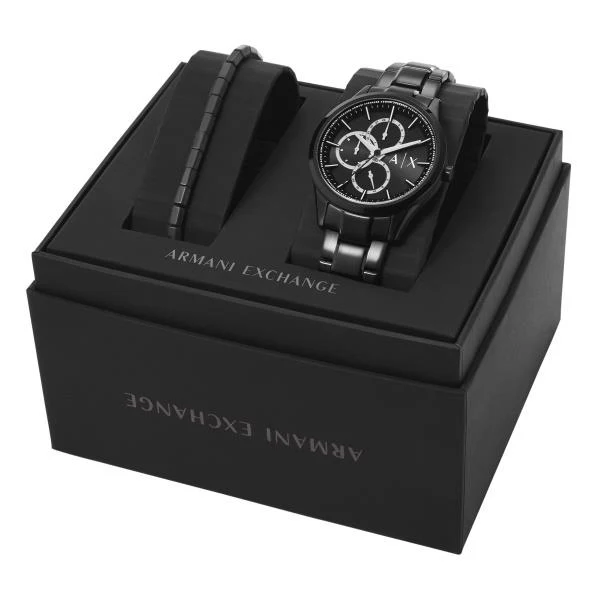Armani Exchange Quartz Black Dial Steel Strap Men's Watch and Bracelet Set AX7154SET - Image 11