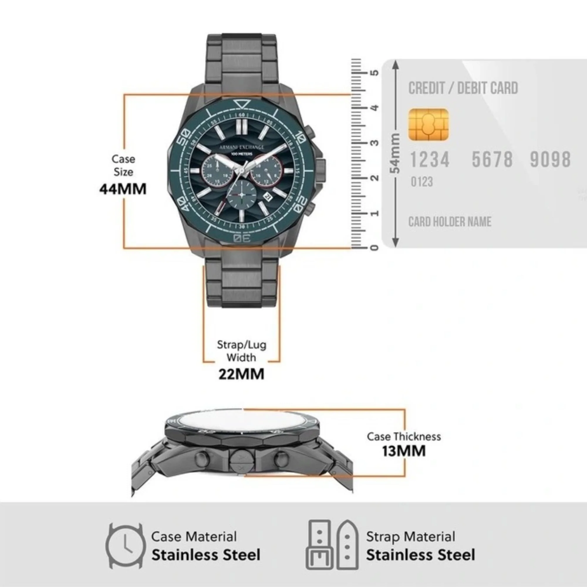 Armani Exchange Spencer Chronograph Blue Dial Gunmetal Steel Strap Men's Watch AX1972 - Image 8