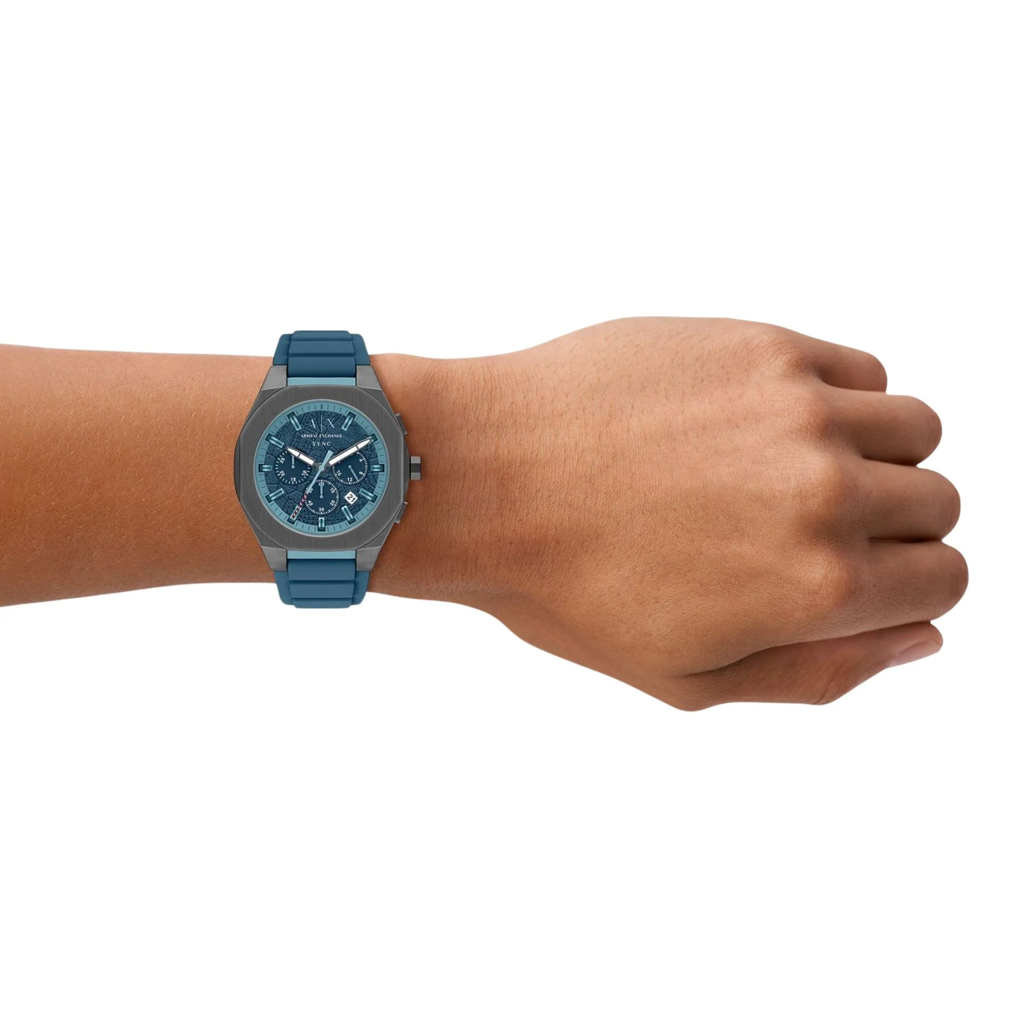 Armani Exchange Sync Chronograph Blue Dial Silicone Strap Men's Watch AX4291 - Image 7