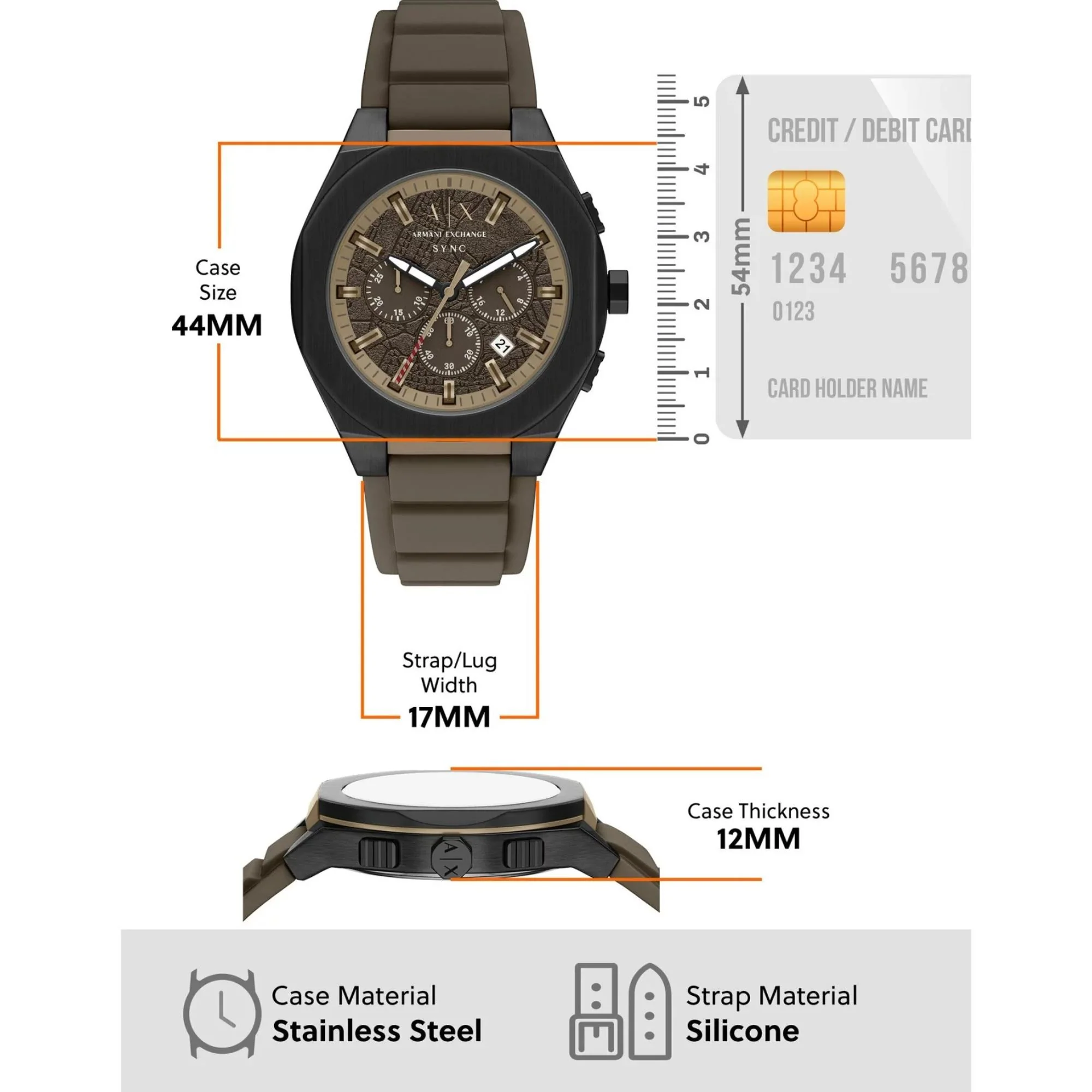 Armani Exchange Sync Chronograph Brown Dial Silicone Strap Men's Watch AX4293 - Image 7
