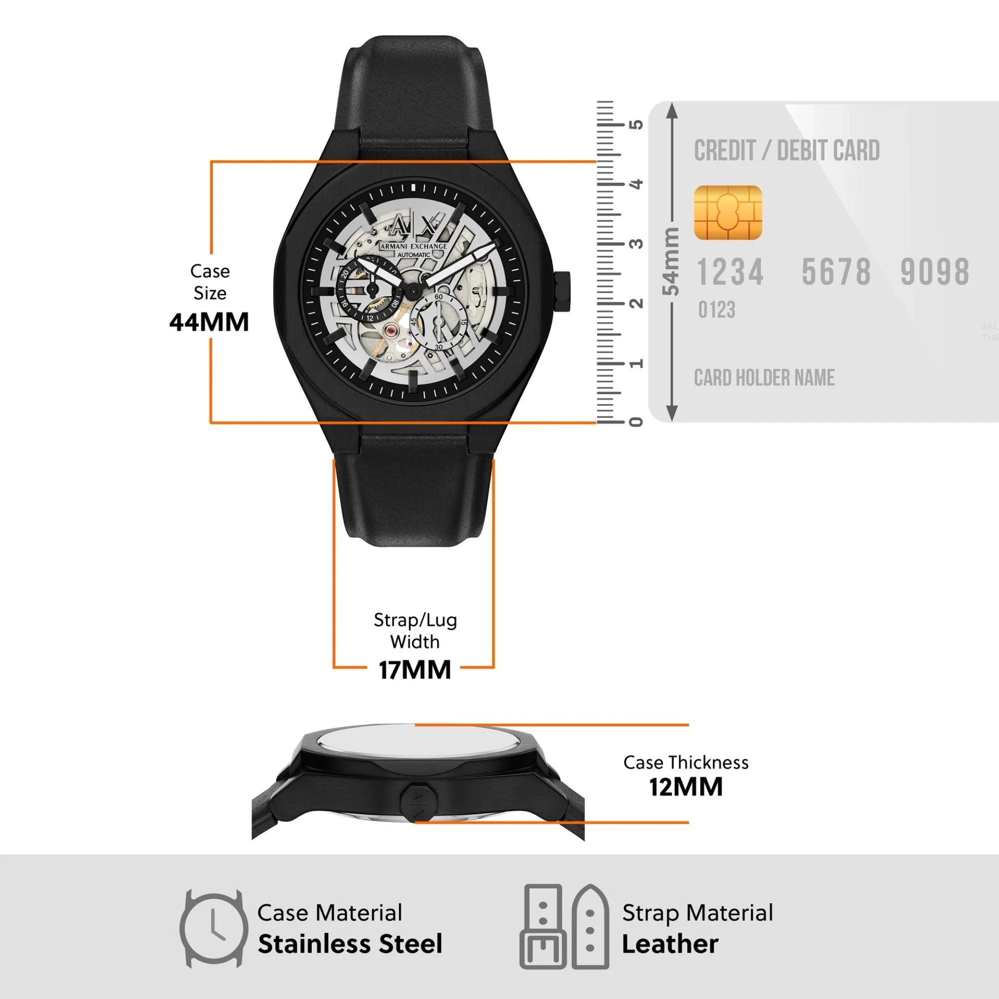Armani Exchange Sync Skeleton Silver Dial Leather Strap Men's Watch AX4297 - Image 8