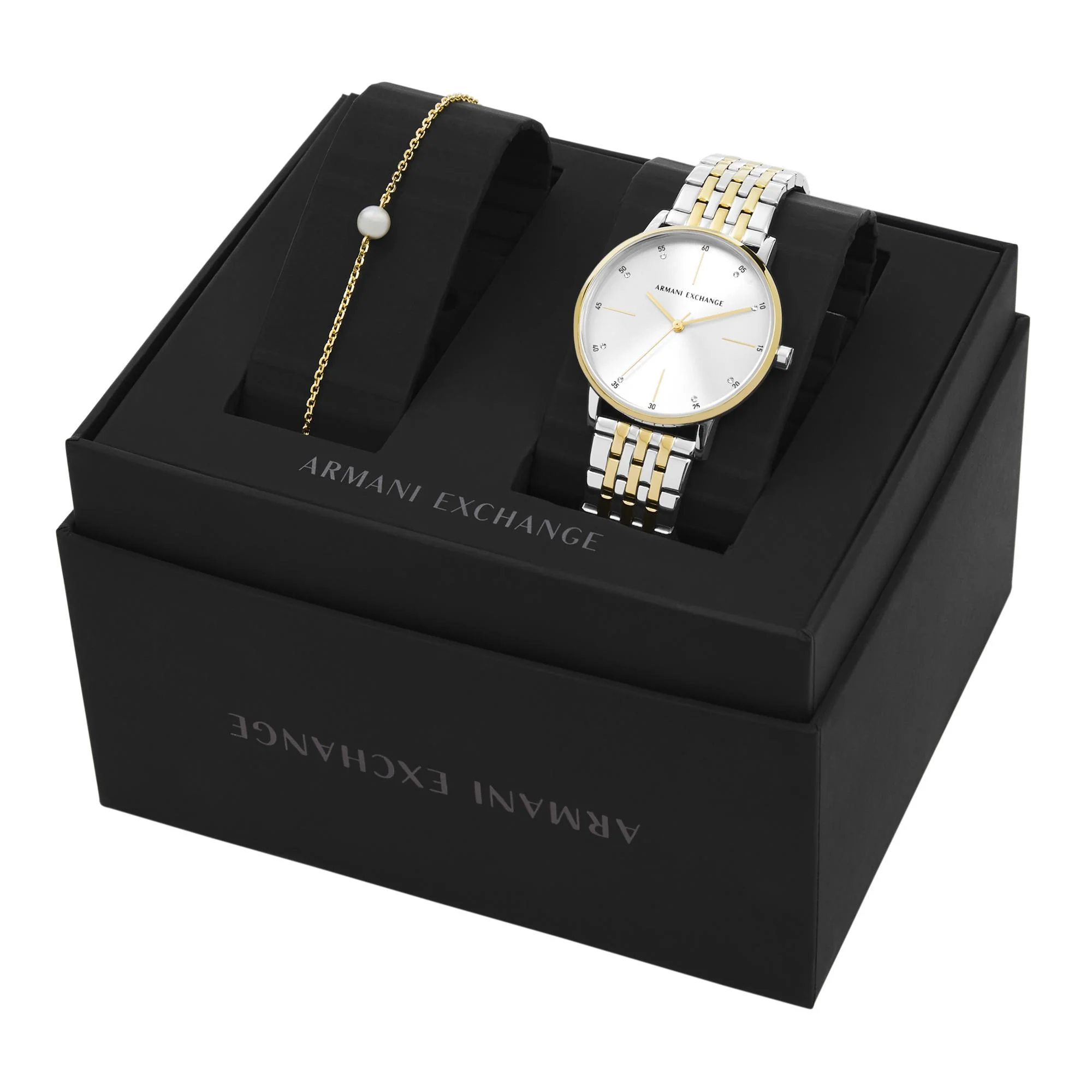 Armani Exchange Lola Quartz Two-Tone Stainless Steel Silver Dial Watch and Bracelet Set AX7156SET - Image 10