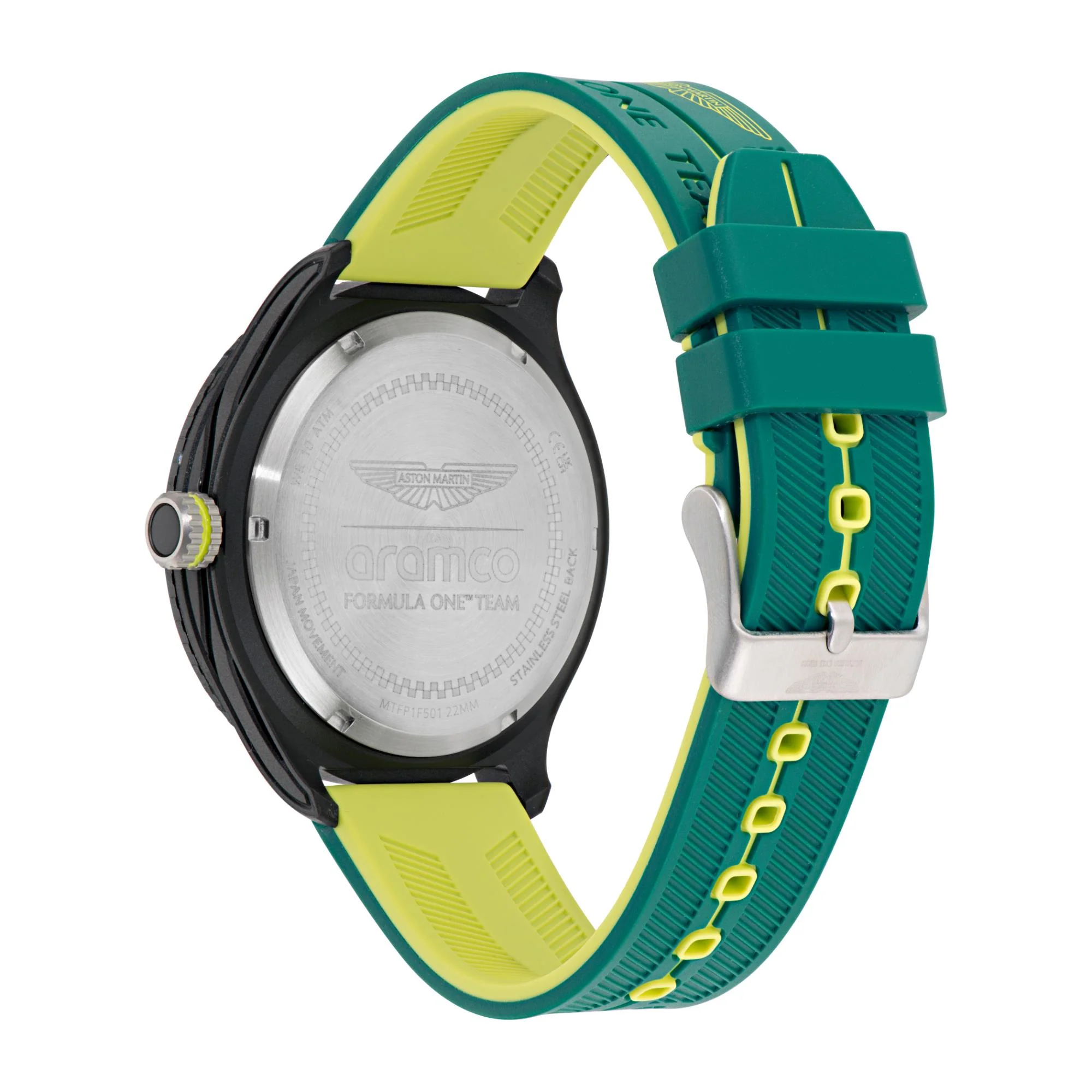 Aston Martin Aramco Formula One Team Quartz Chronograph Black Dial Podium Green and Yellow Silicone Strap Men's Watch MTFP1F501 - Image 7