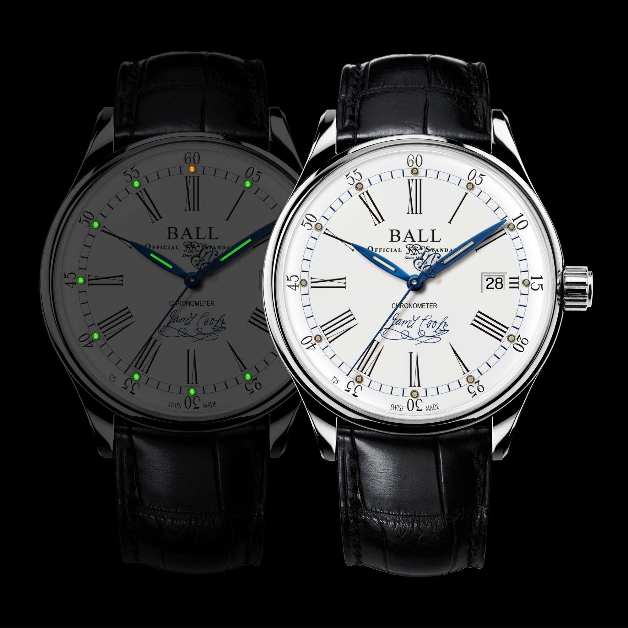 BALL Endeavour Chronometer Automatic White Dial Black Leather Strap Men's Watch NM3288D-LL2CJ-WH - Image 4