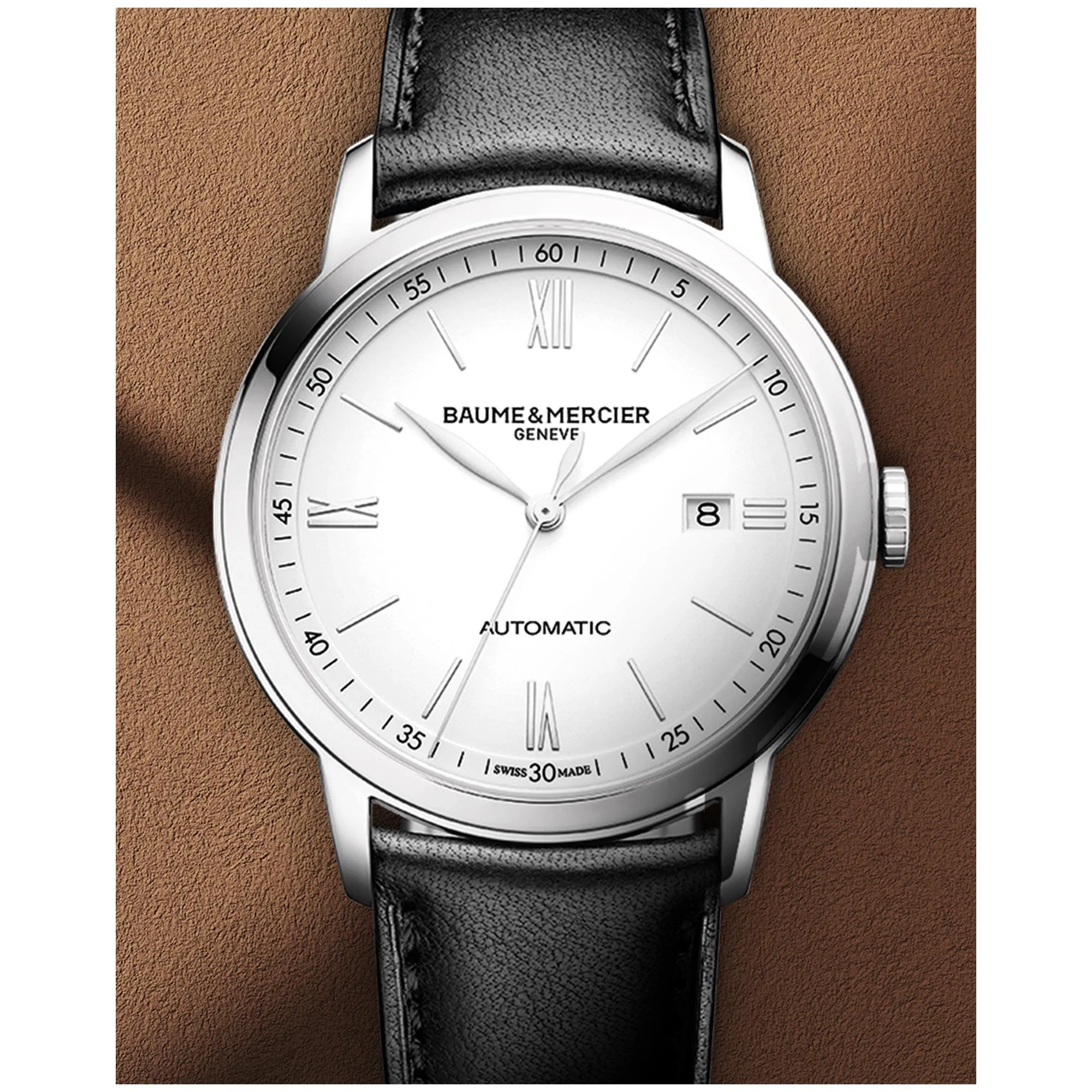 Baume & Mercier Classima Automatic White Dial Black Leather Strap Men's Watch BM0A10332 - Image 11