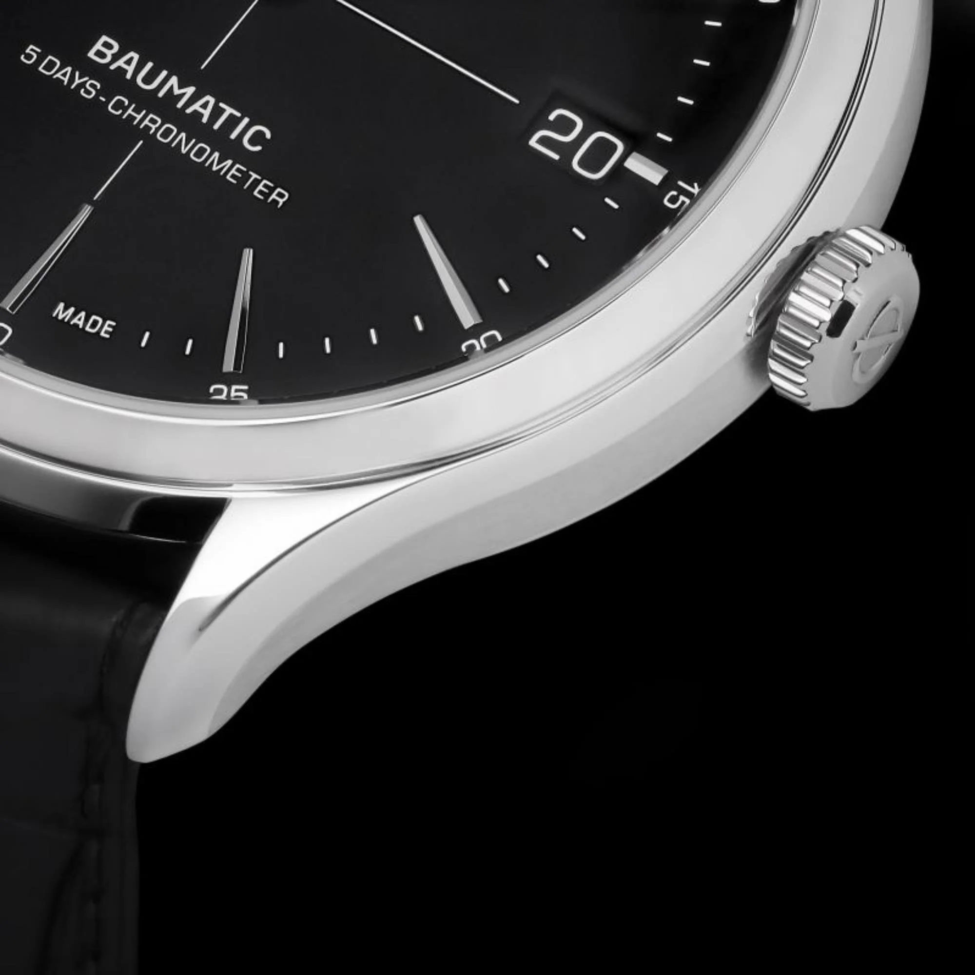 Baume & Mercier Clifton Baumatic Automatic Black Dial Black Leather Strap Men’s Watch BM0A10692 - Image 10