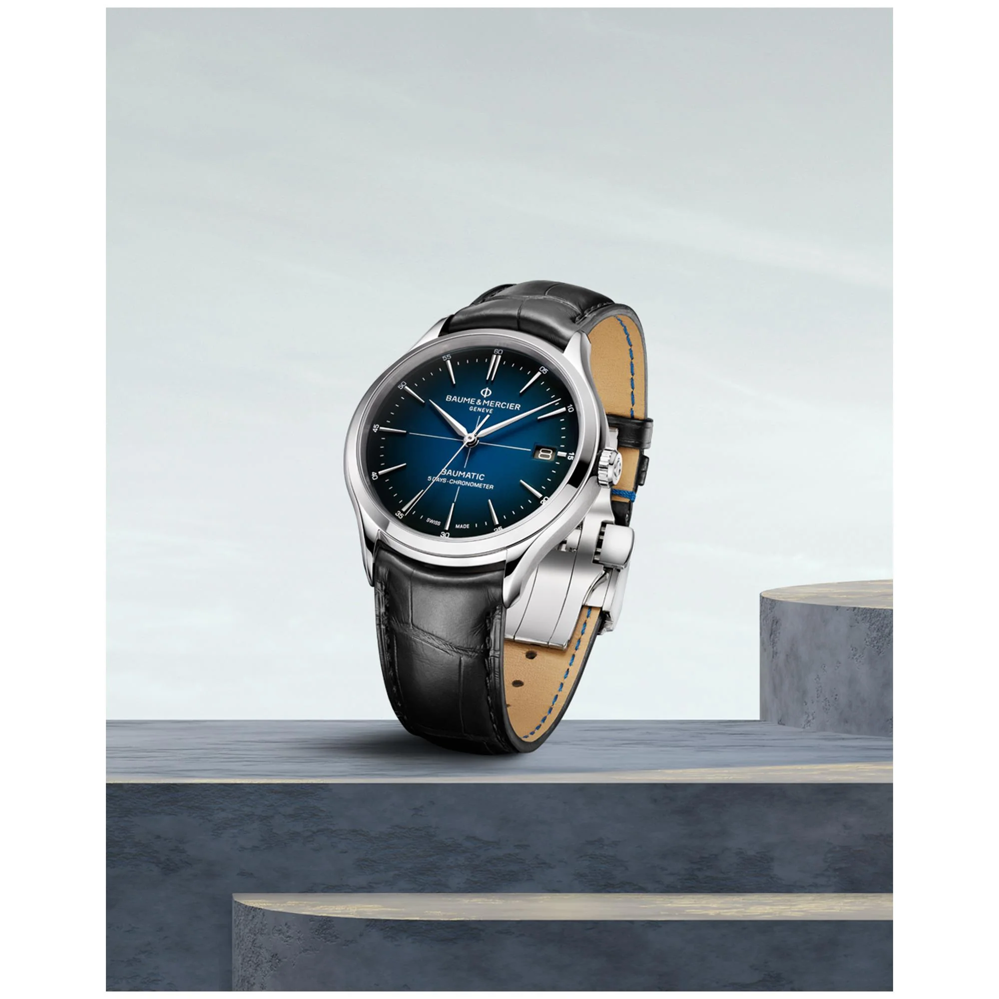 Baume & Mercier Clifton Baumatic Automatic Blue Dial Black Leather Strap Men’s Watch BM0A10467 - Image 13