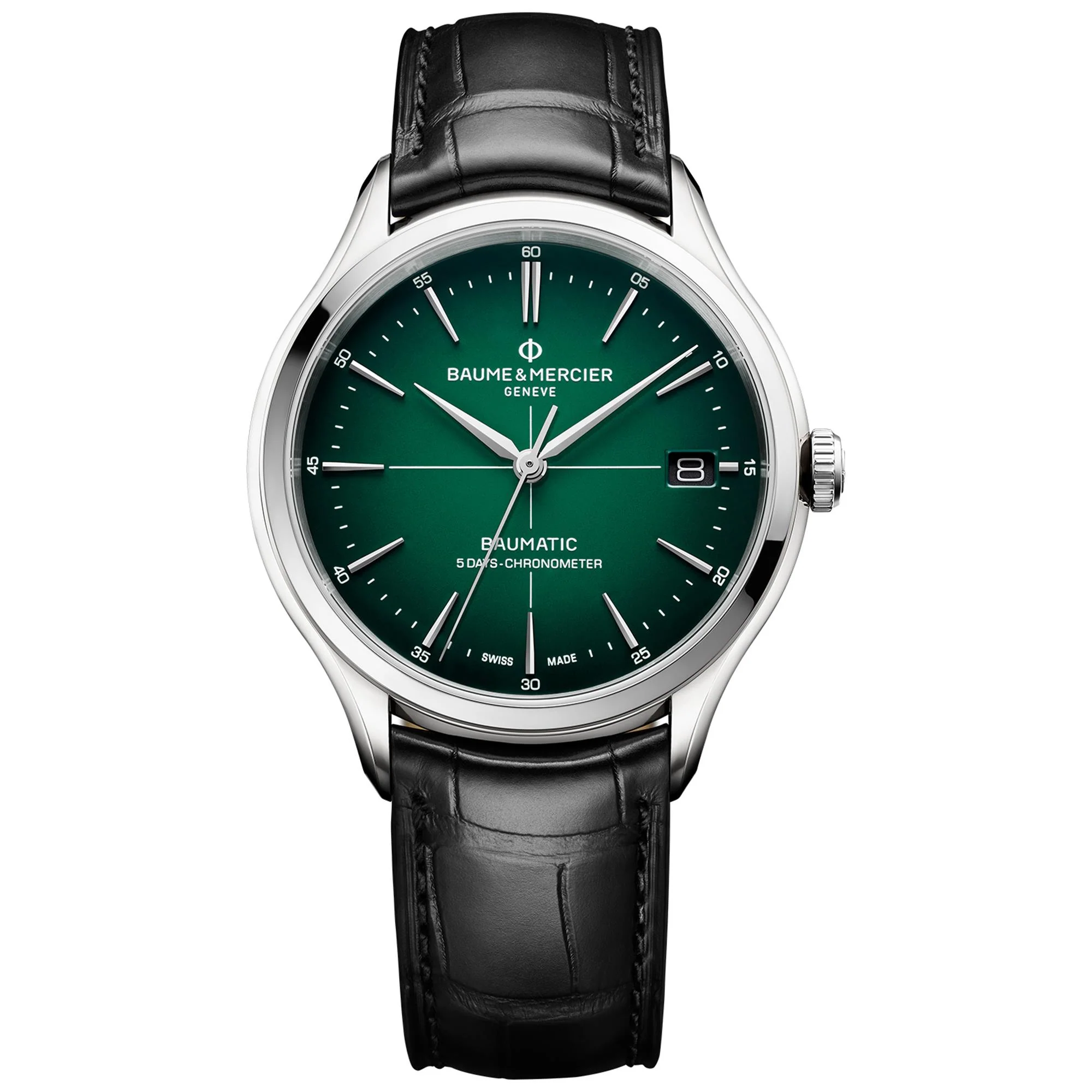 Baume & Mercier Clifton Baumatic Automatic Green Dial Black Leather Strap Men's Watch BM0A10592 - Image 4