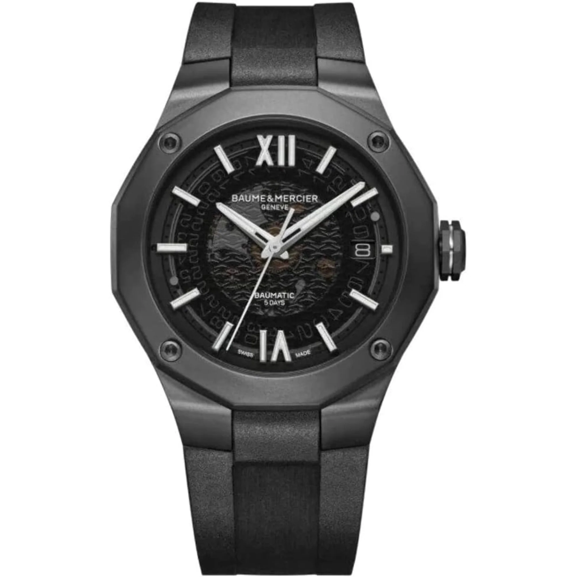Baume & Mercier Riviera Baumatic Automatic Grey Dial Black Rubber Strap Men's Watch BM0A10617