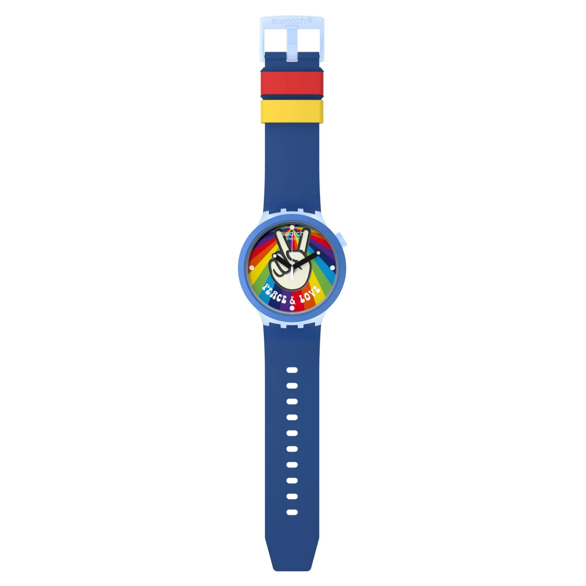 Swatch Big Bold Bioceramic Peace Hand Love Quartz White Dial Blue Silicone Strap Unisex Watch SB03N105 - Image 5