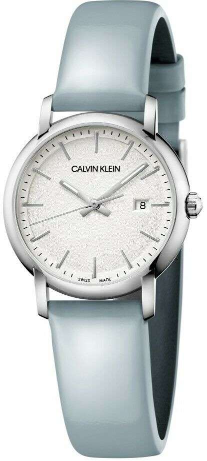 Calvin Klein Established Silver Dial Blue Leather Strap Ladies Watch K9H231V6 32mm - Image 9