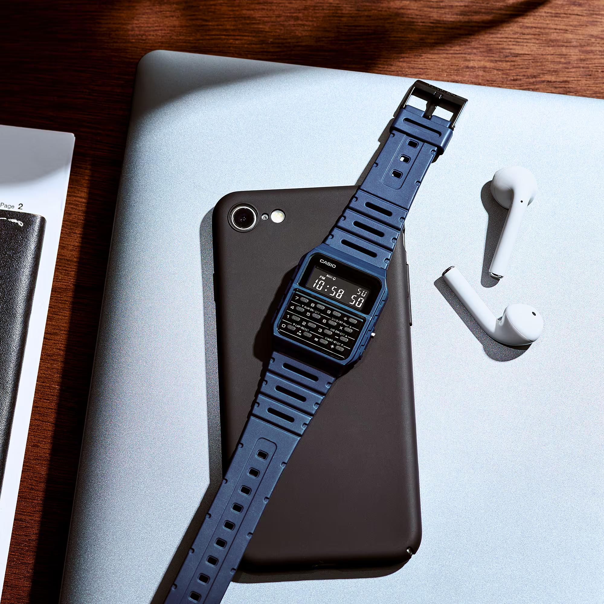 Casio Collection Vintage Blue Resin Case Strap Men's/Unisex Calculator Watch CA-53WF-2BEF - Image 2