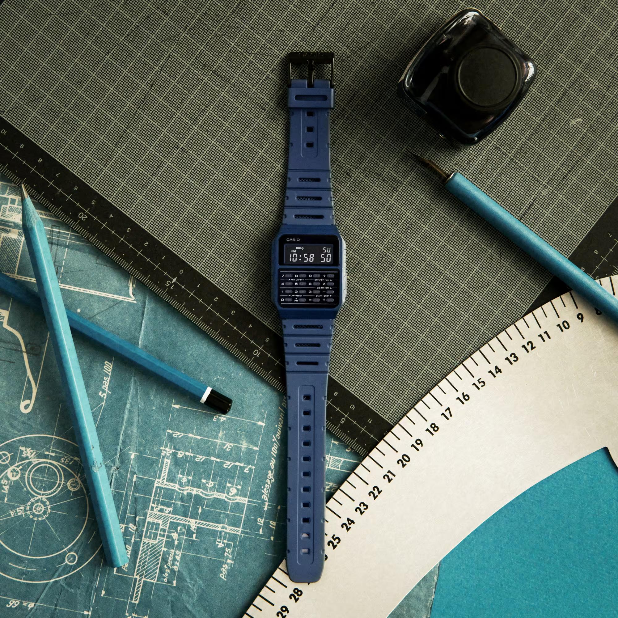 Casio Collection Vintage Blue Resin Case Strap Men's/Unisex Calculator Watch CA-53WF-2BEF - Image 3