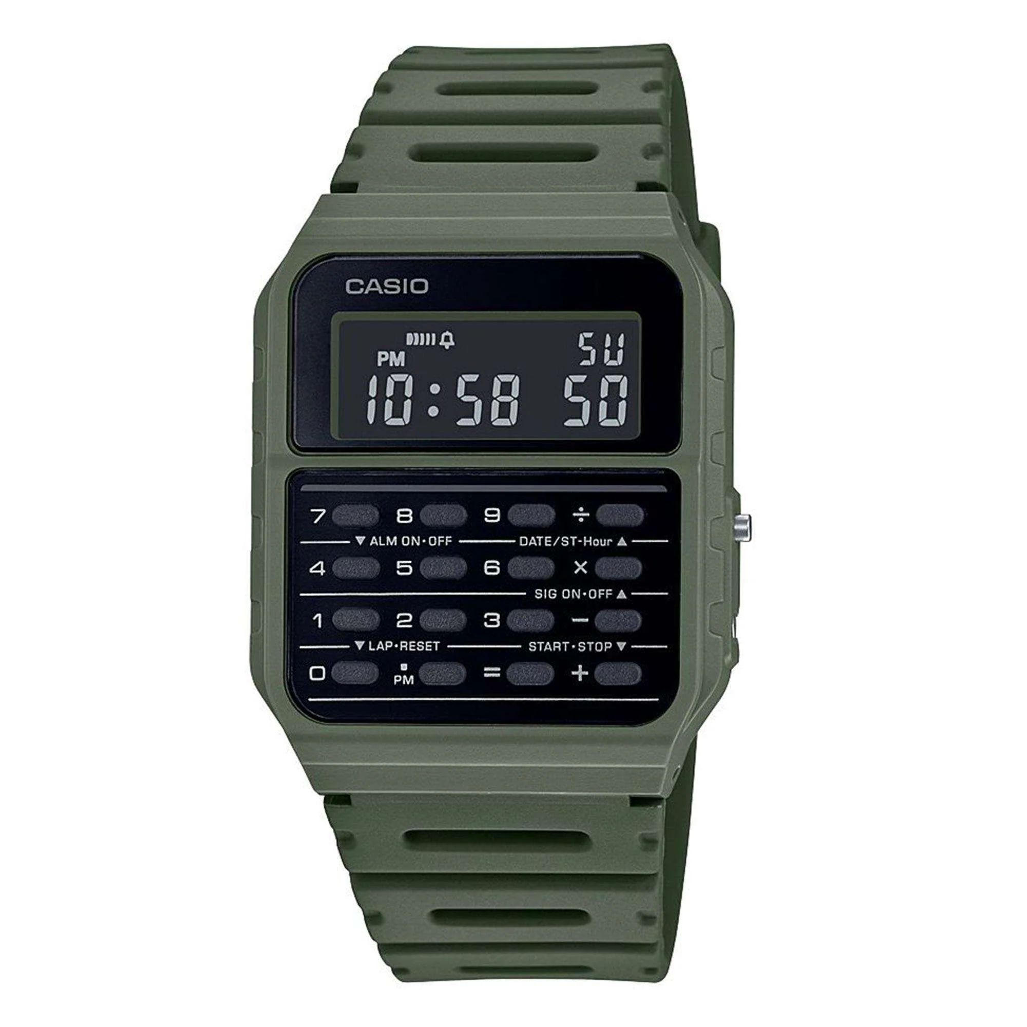 Casio Vintage Quartz Black Dial Green Resin Strap Unisex Calculator Watch CA-53WF-3BEF - Image 3