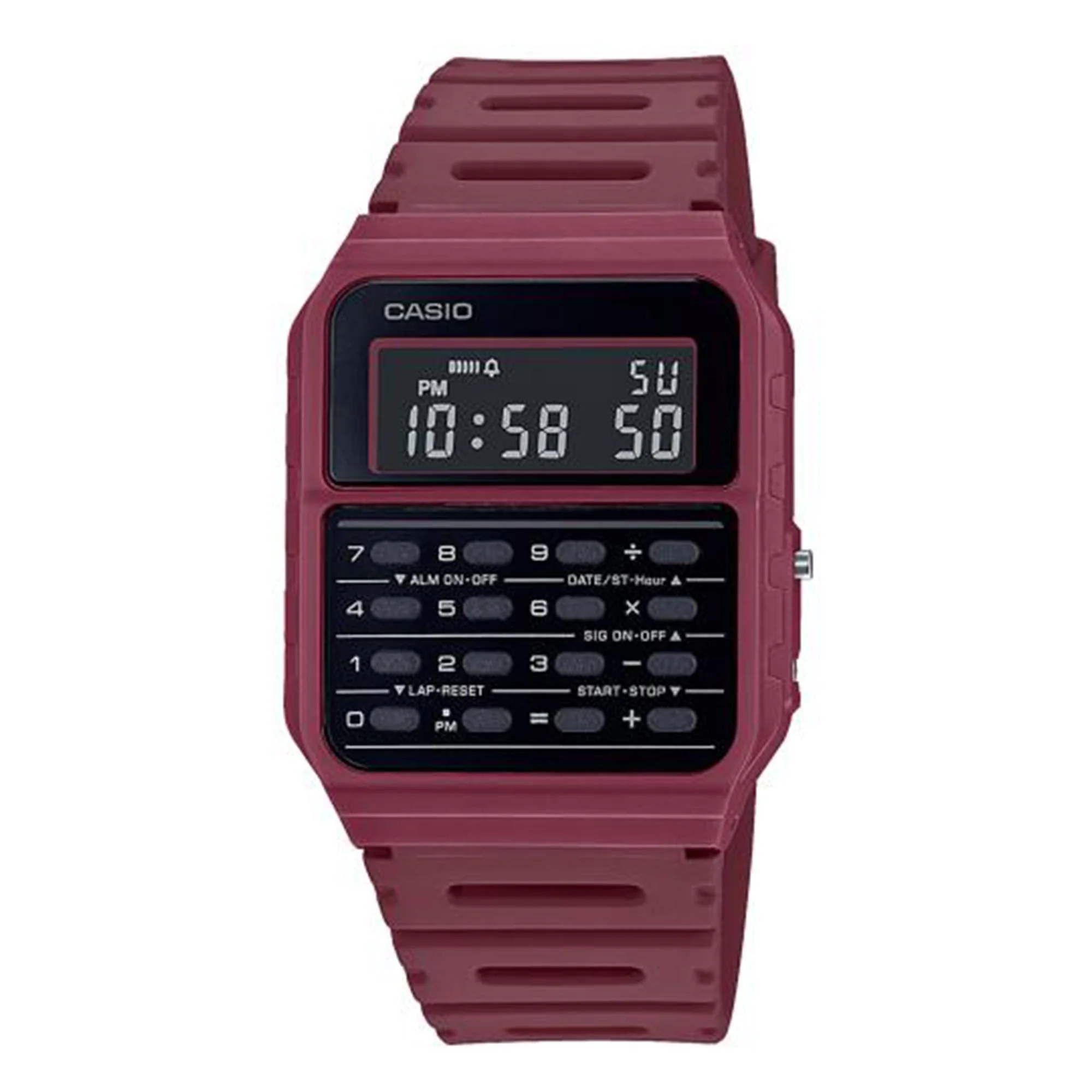Casio Vintage Quartz Black Dial Red Resin Strap Unisex Calculator Watch CA-53WF-4BEF - Image 2