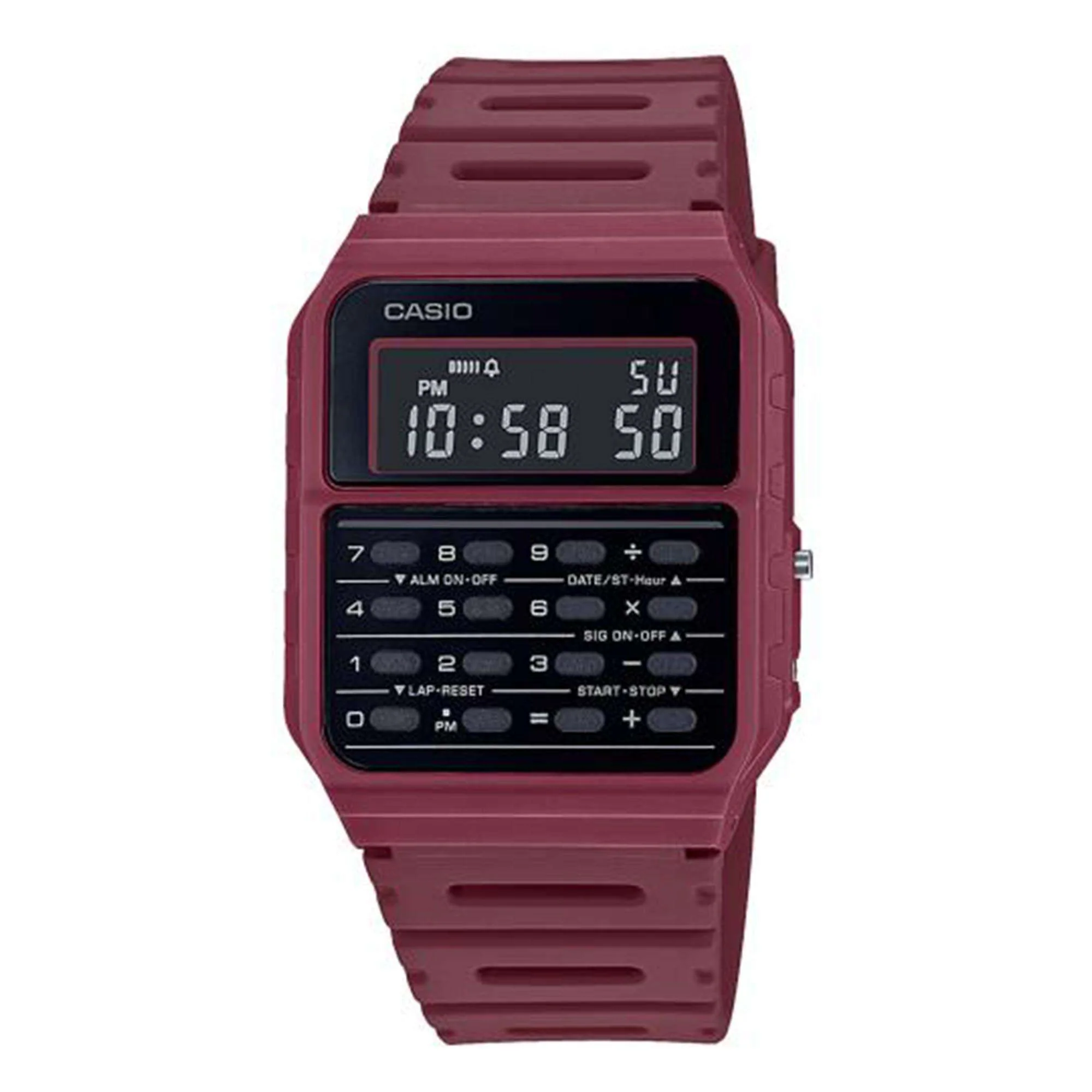 Casio Vintage Quartz Black Dial Red Resin Strap Unisex Calculator Watch CA-53WF-4BEF - Image 3