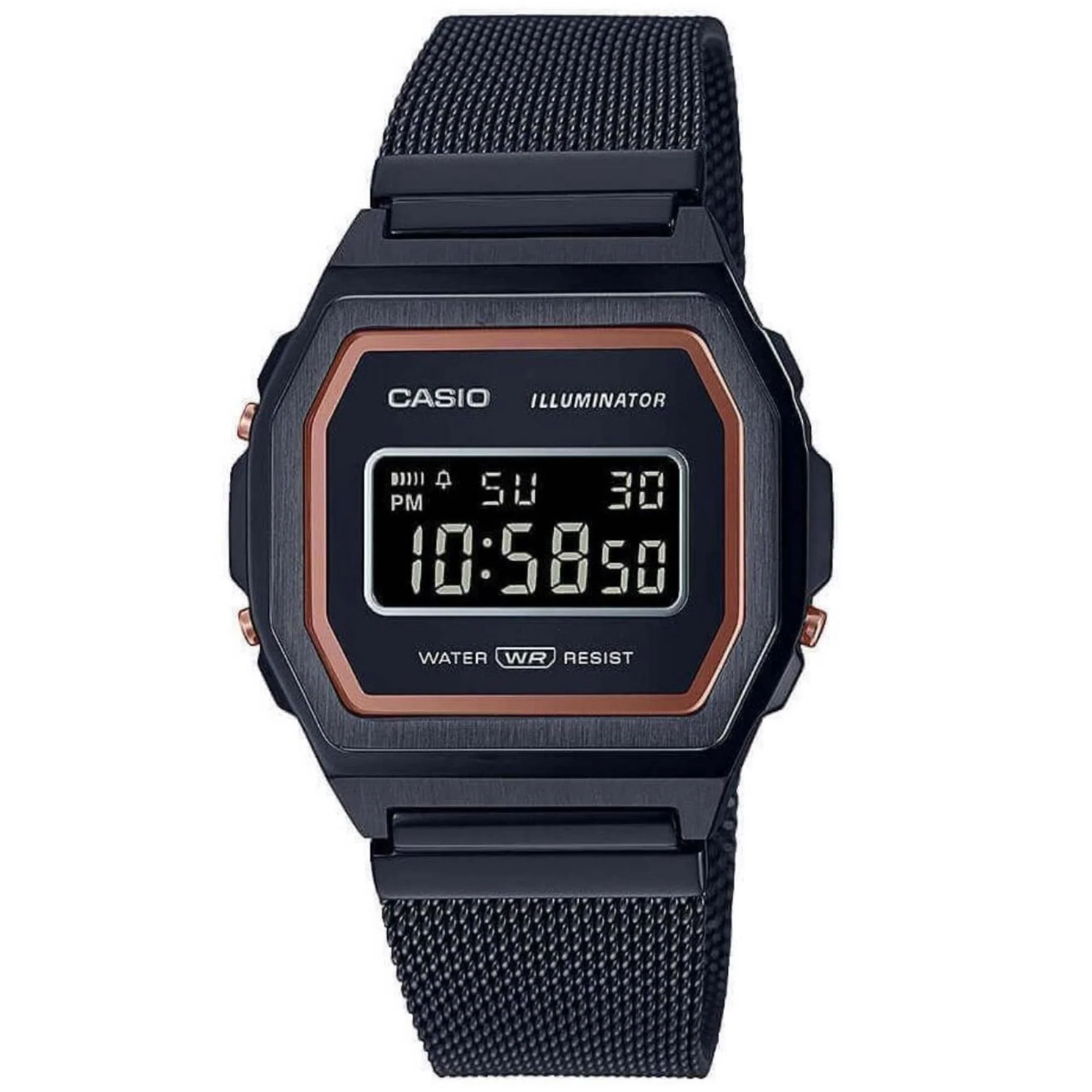 Casio Collection Vintage Digital Black Dial Black Milanese Bracelet Unisex Watch A1000MB-1BEF - Image 6