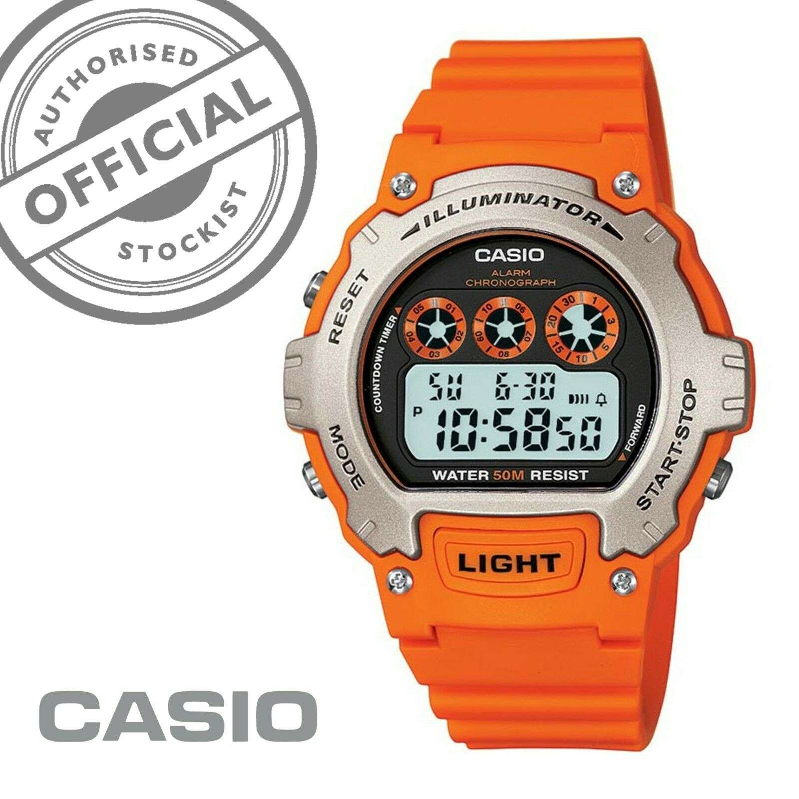 Casio Collection Quartz Digital Dial Orange Resin Strap Unisex Watch W-214H-4AVEF - Image 7