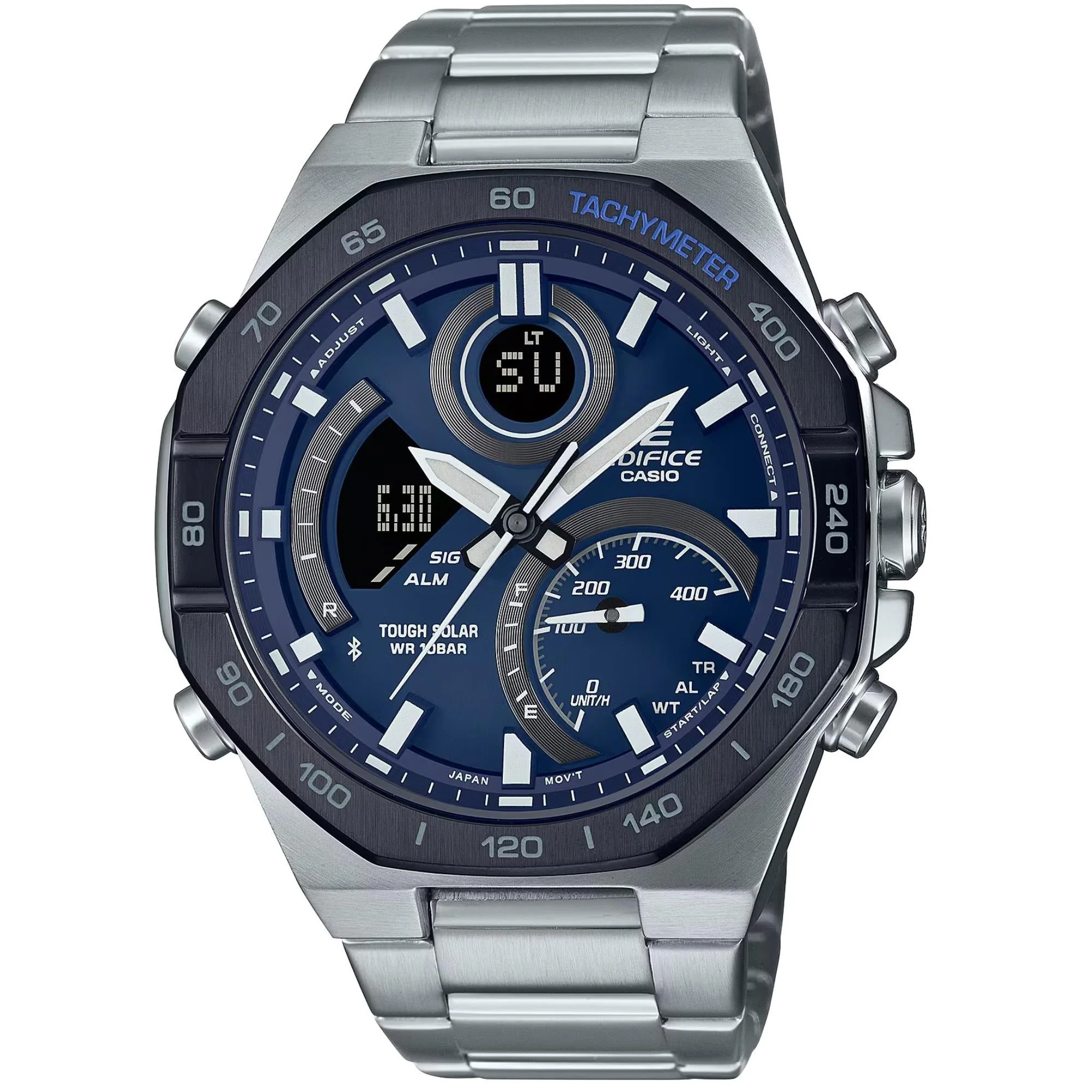 Casio Edifice Solar Powered Blue Dial Steel Strap Men's Watch ECB-950DB-2AEF - Image 4