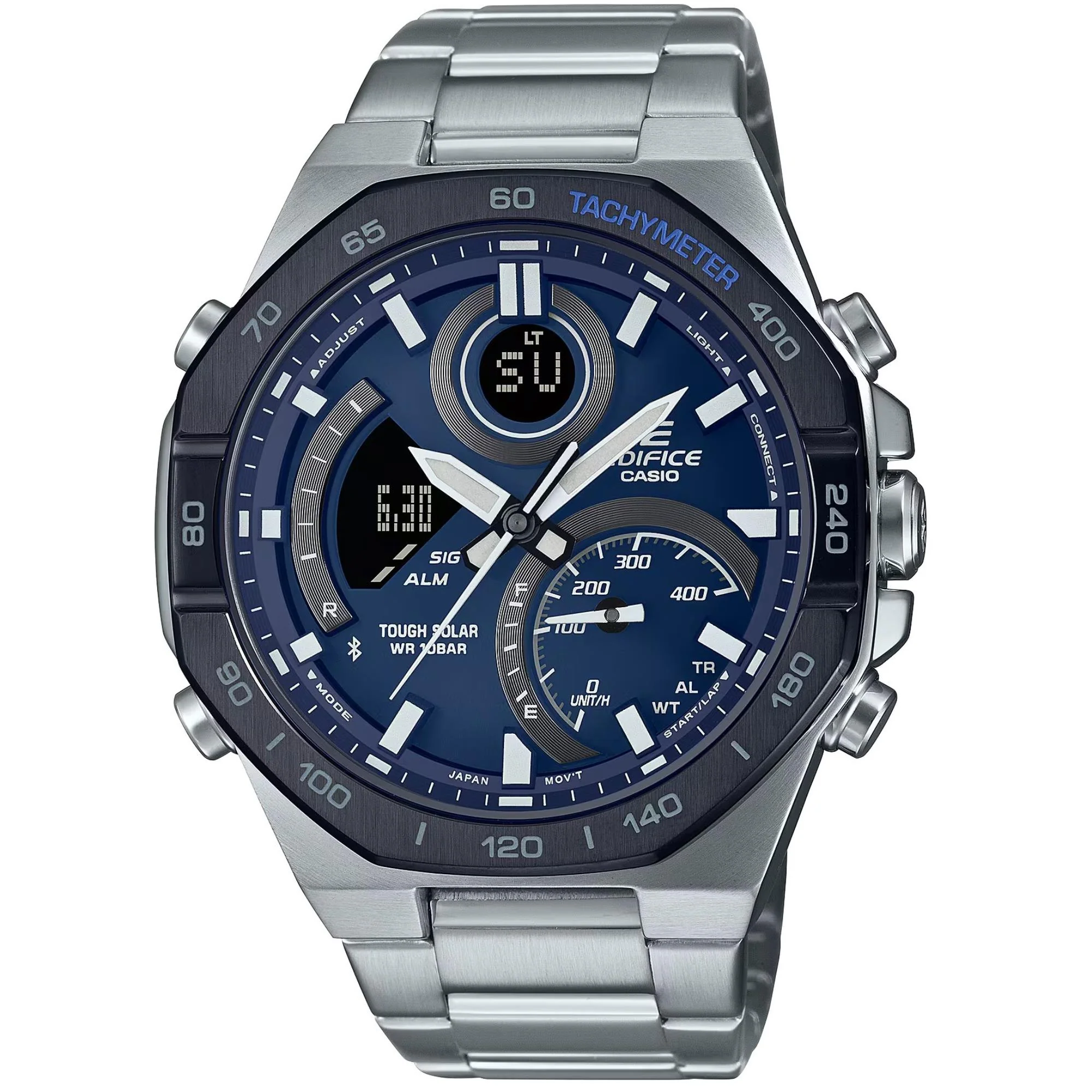 Casio Edifice Solar Powered Blue Dial Steel Strap Men's Watch ECB-950DB-2AEF - Image 5