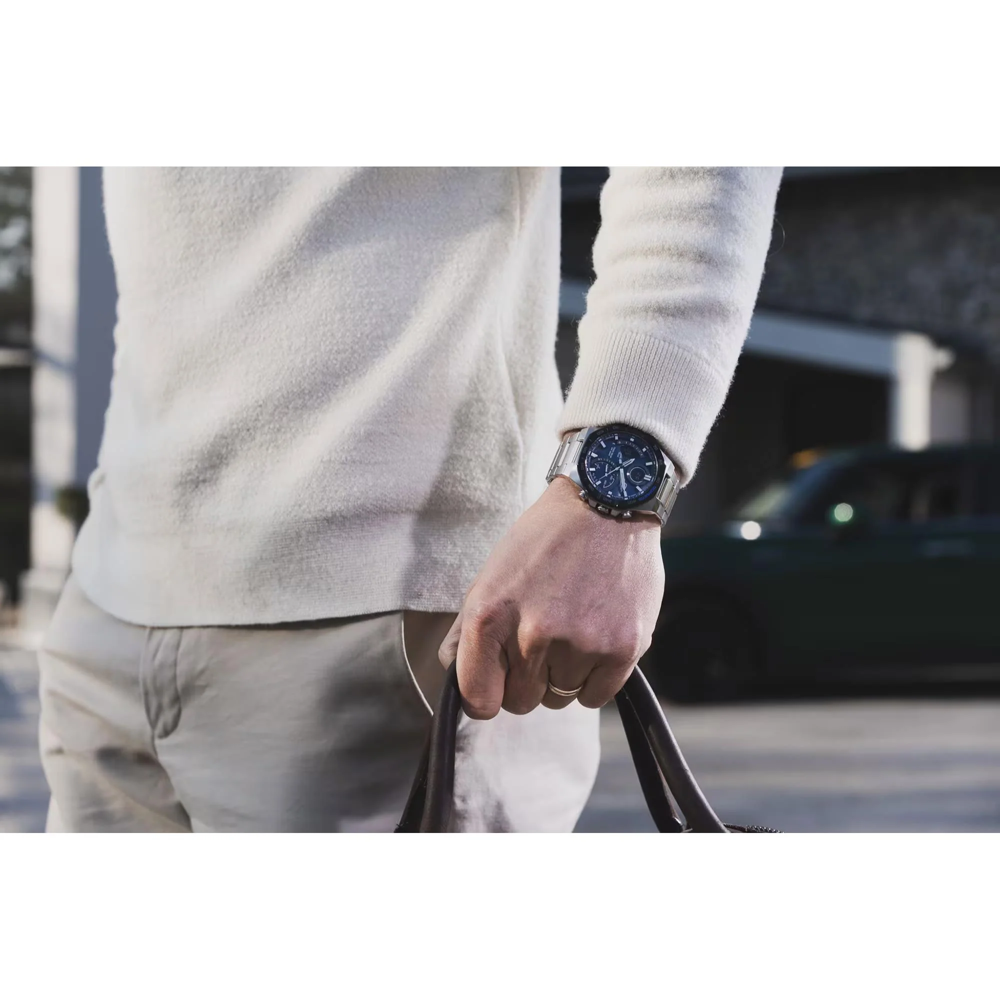 Casio Edifice Solar Powered Blue Dial Steel Strap Men's Watch ECB-950DB-2AEF - Image 6