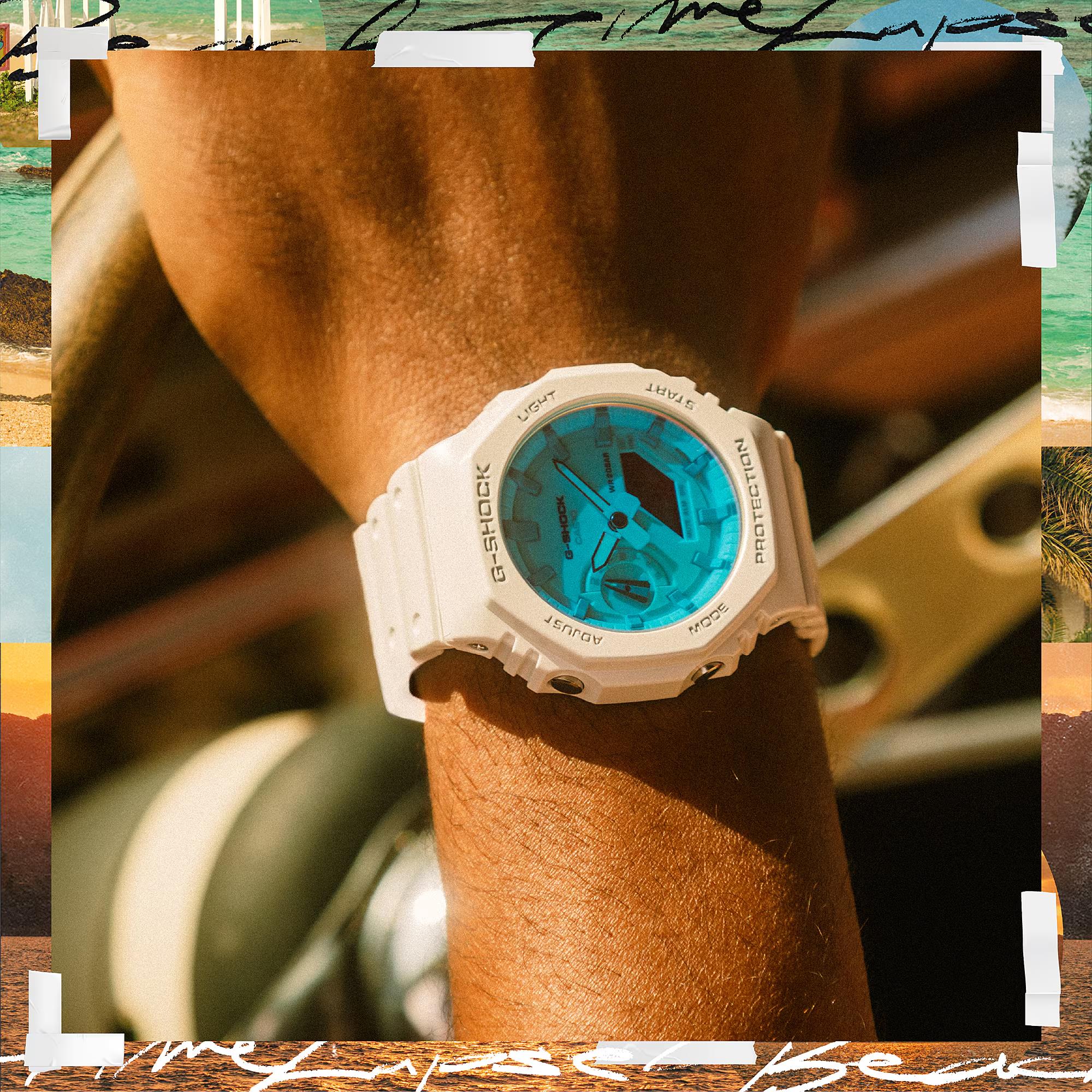 Casio G-Shock Blue Digital White Resin Strap Men's Watch GA-2100TL-7AER - Image 2