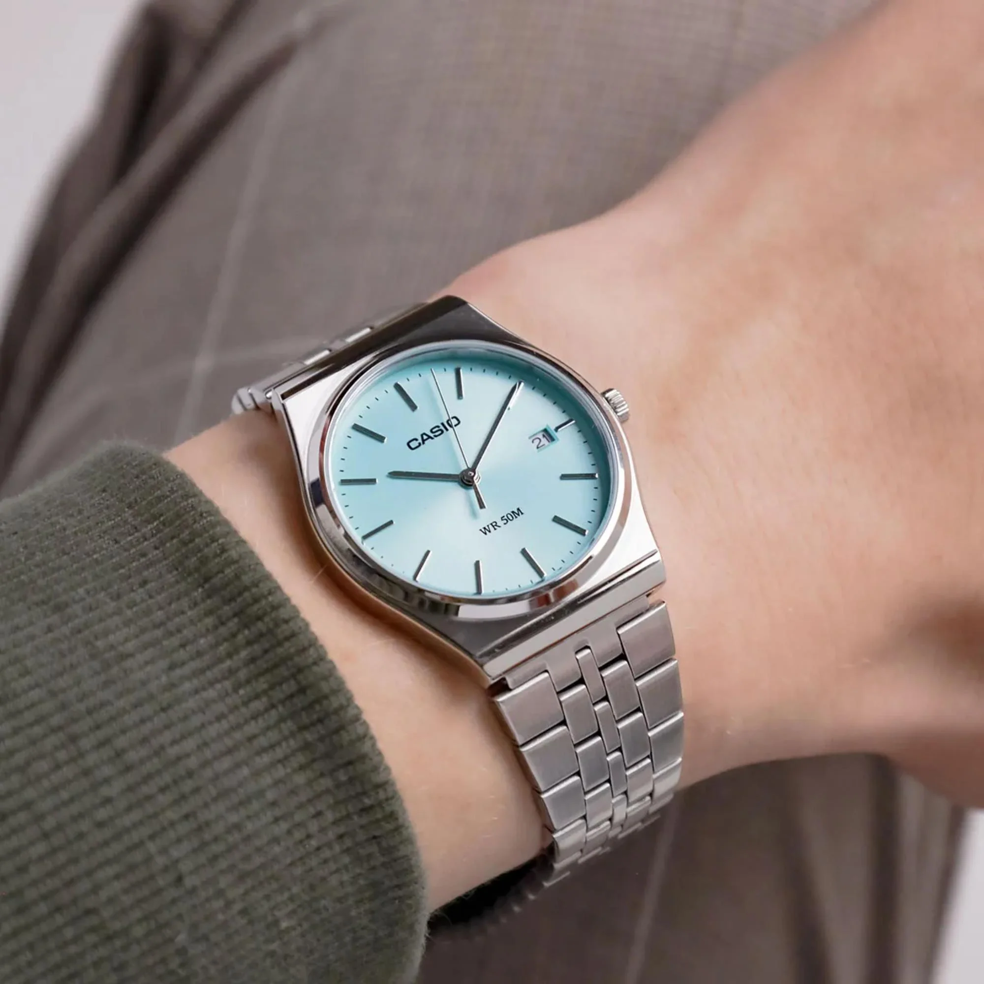 Casio Quartz ‘Tiffany’ Blue Dial Dial Stainless Steel Bracelet Unisex Watch MTP-B145D-2A1VEF - Image 11