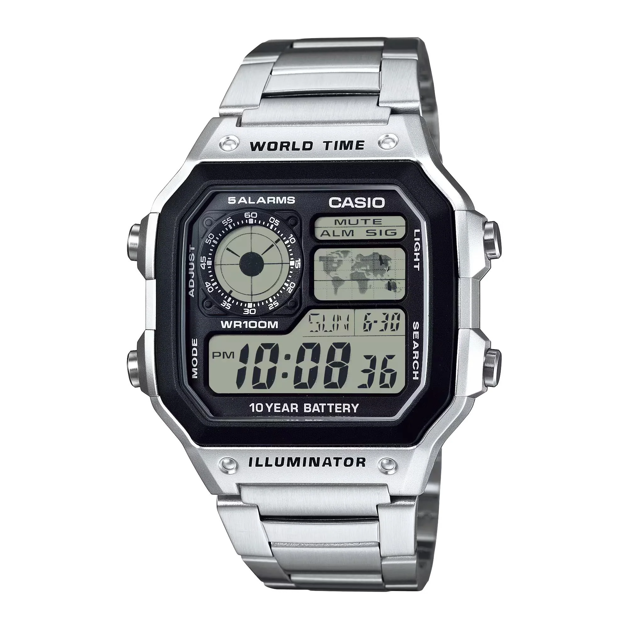 Casio Vintage World Timer Quartz Digital Steel Strap Men's Watch AE-1200WHD-1AVEF - Image 9