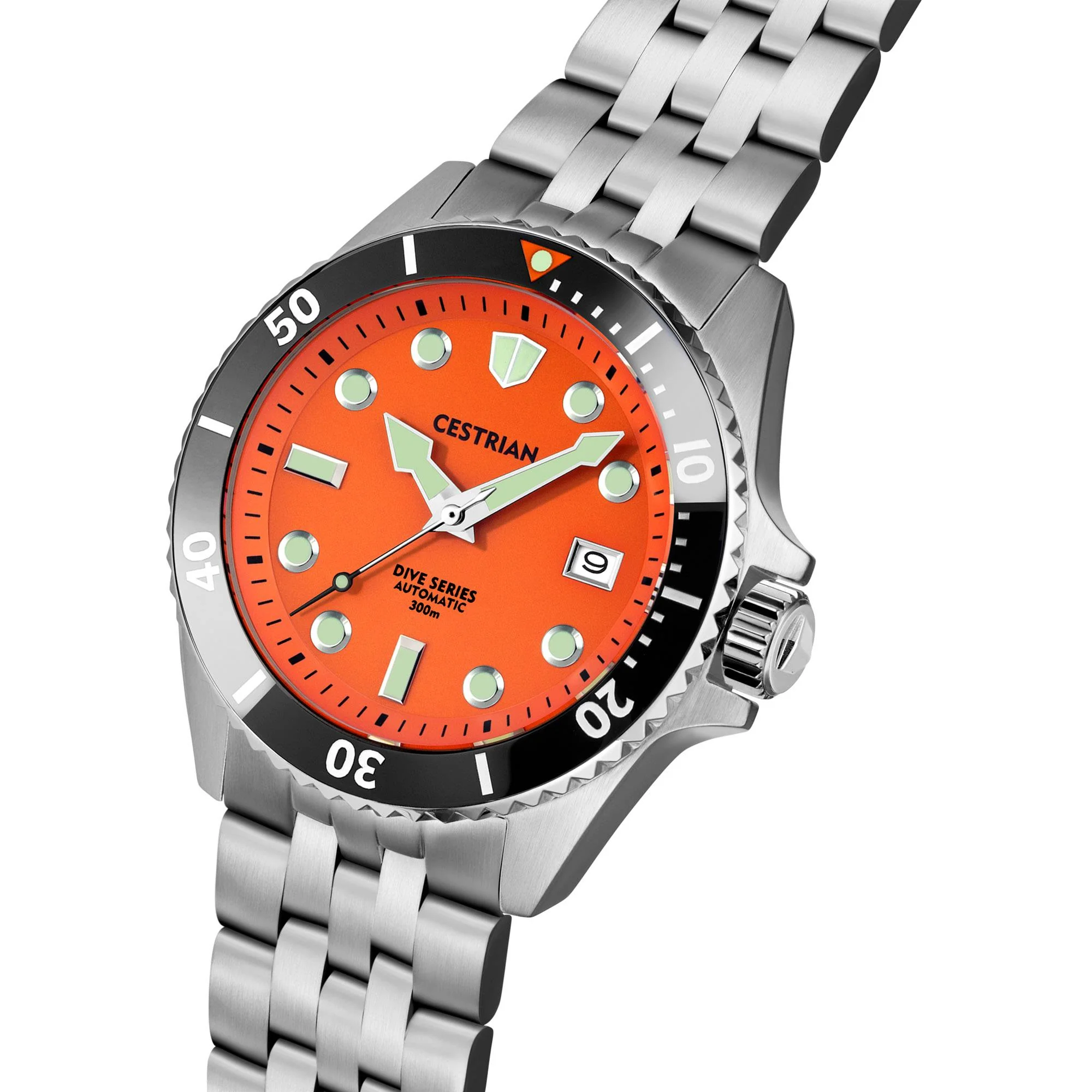 Cestrian Dive Series V2 Tiger Orange Dial Black Ceramic Bezel Steel Bracelet Automatic Men's Watch CD811B0771 - Image 9