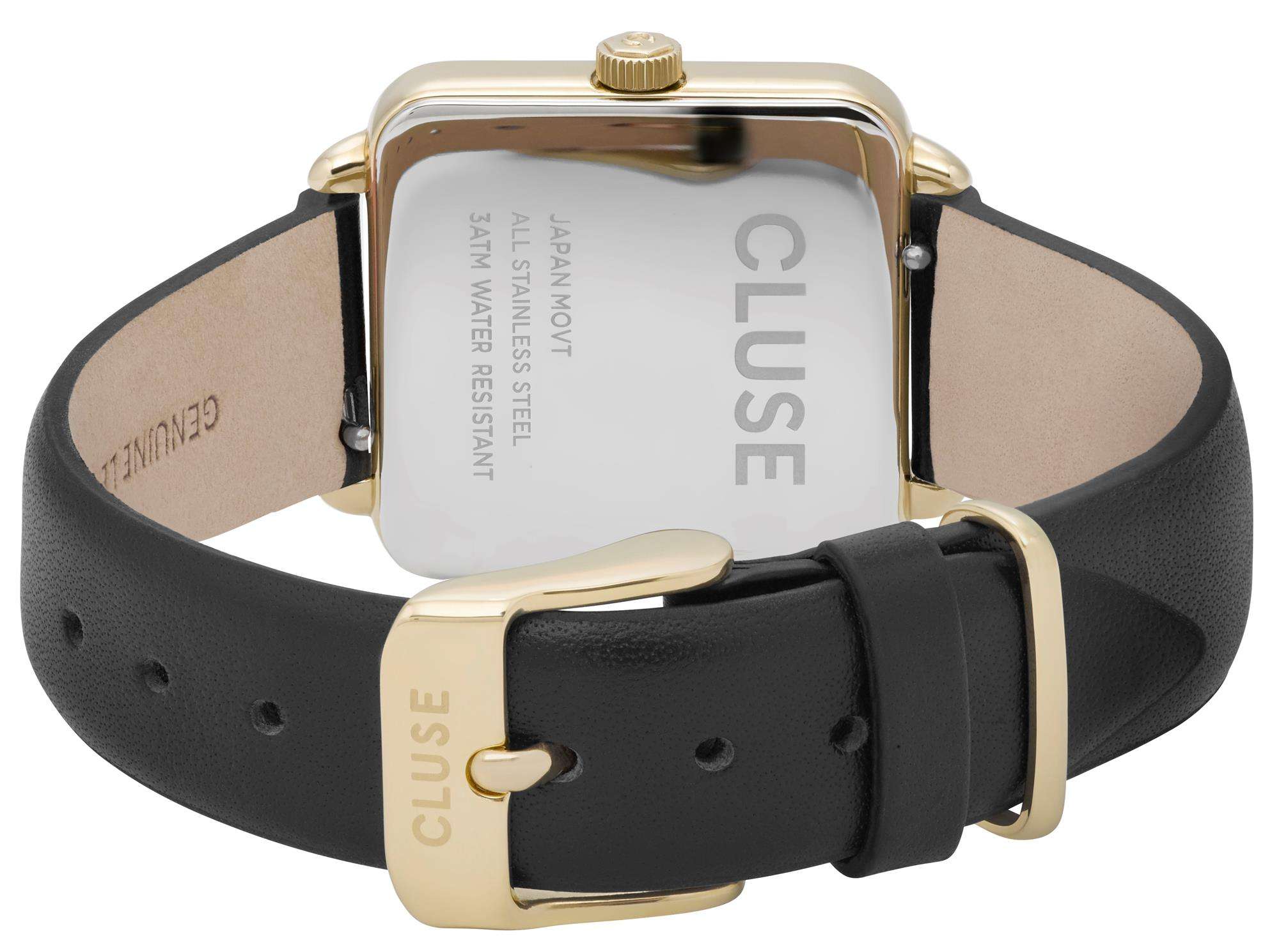 CLUSE La Tetragone Square Dial Gold PVD Case Black Leather Strap Ladies Watch CW0101207014 - Image 3
