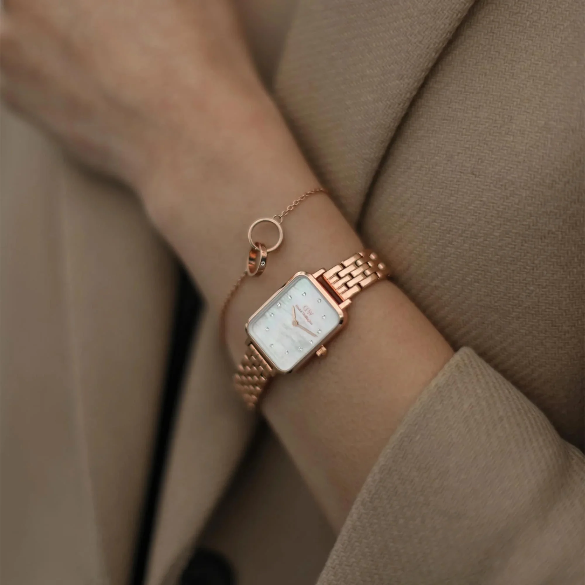 Daniel Wellington Quadro Mother Of Pearl White Dial Stainless Steel Strap Women's Watch DW00100620 - Image 2