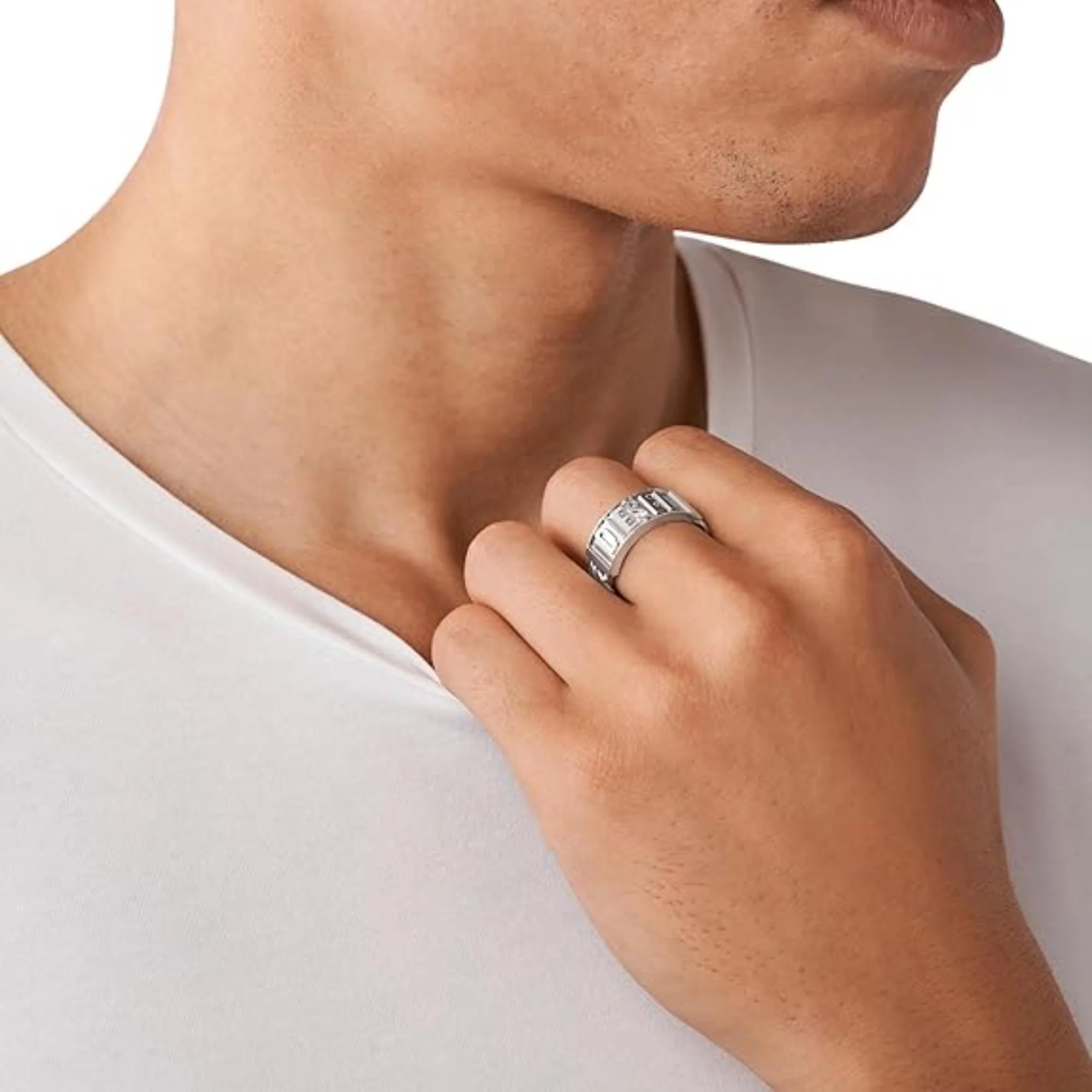 DIESEL Engraved Logo Stainless Steel Ring Silver for Men DX1347040-11.5 - Image 7