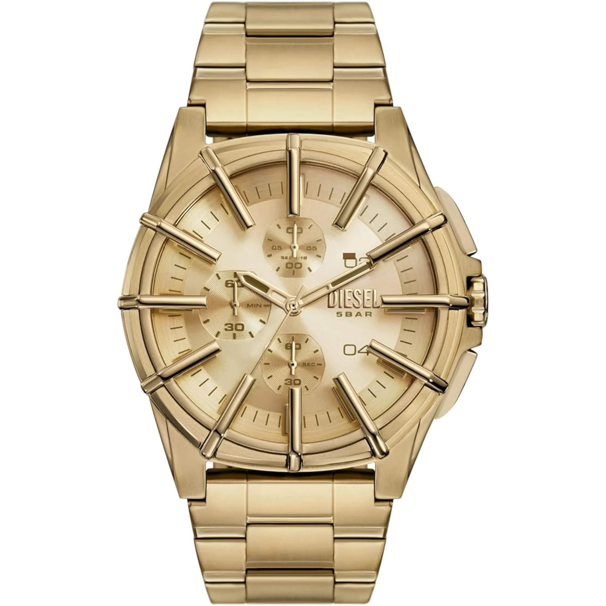 Diesel Framed Chronograph Gold Sunray Dial Steel Strap Men's Watch DZ4659