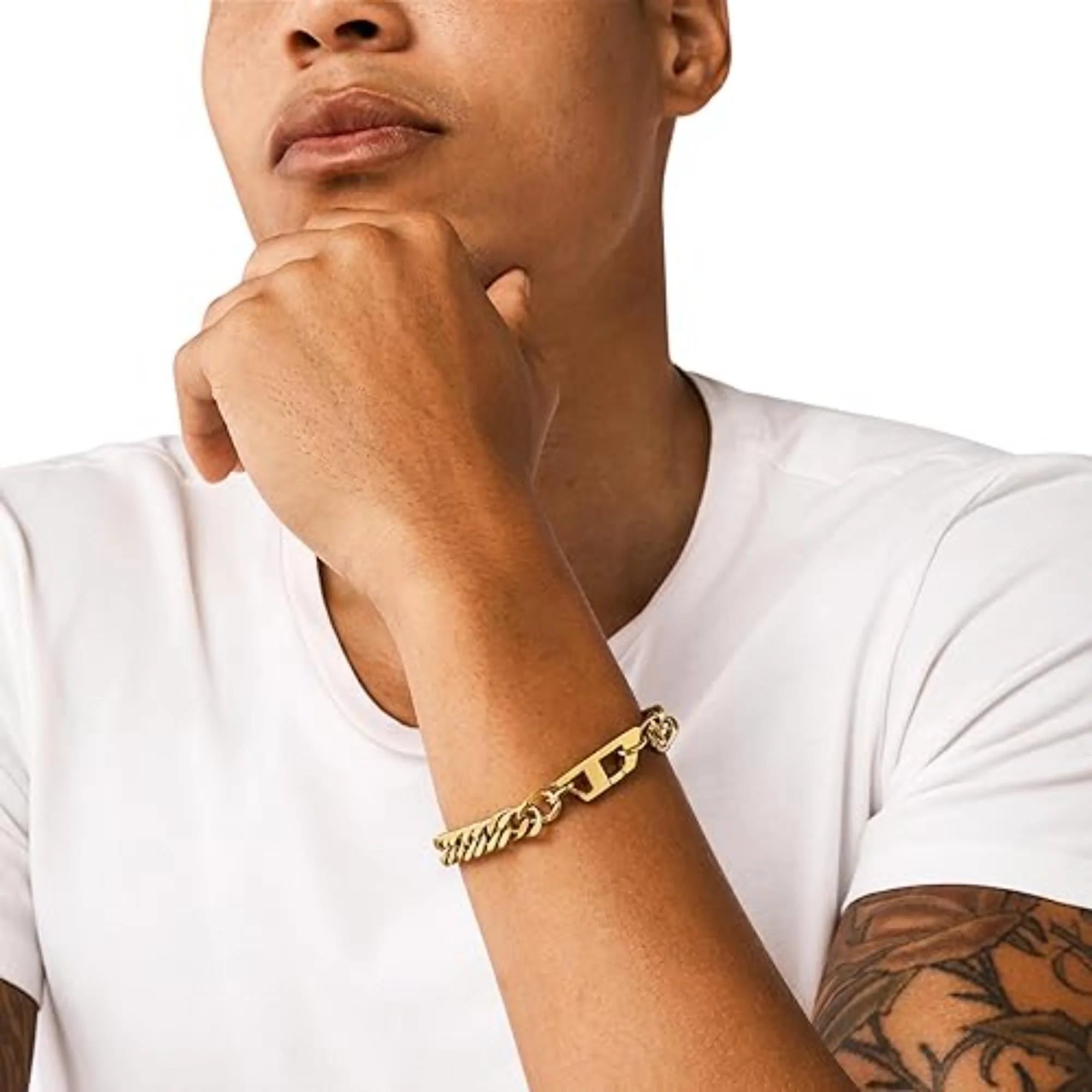 Diesel Matte Gold-Tone Stainless Steel Chain Link Unisex Bracelet DX1511710 - Image 8