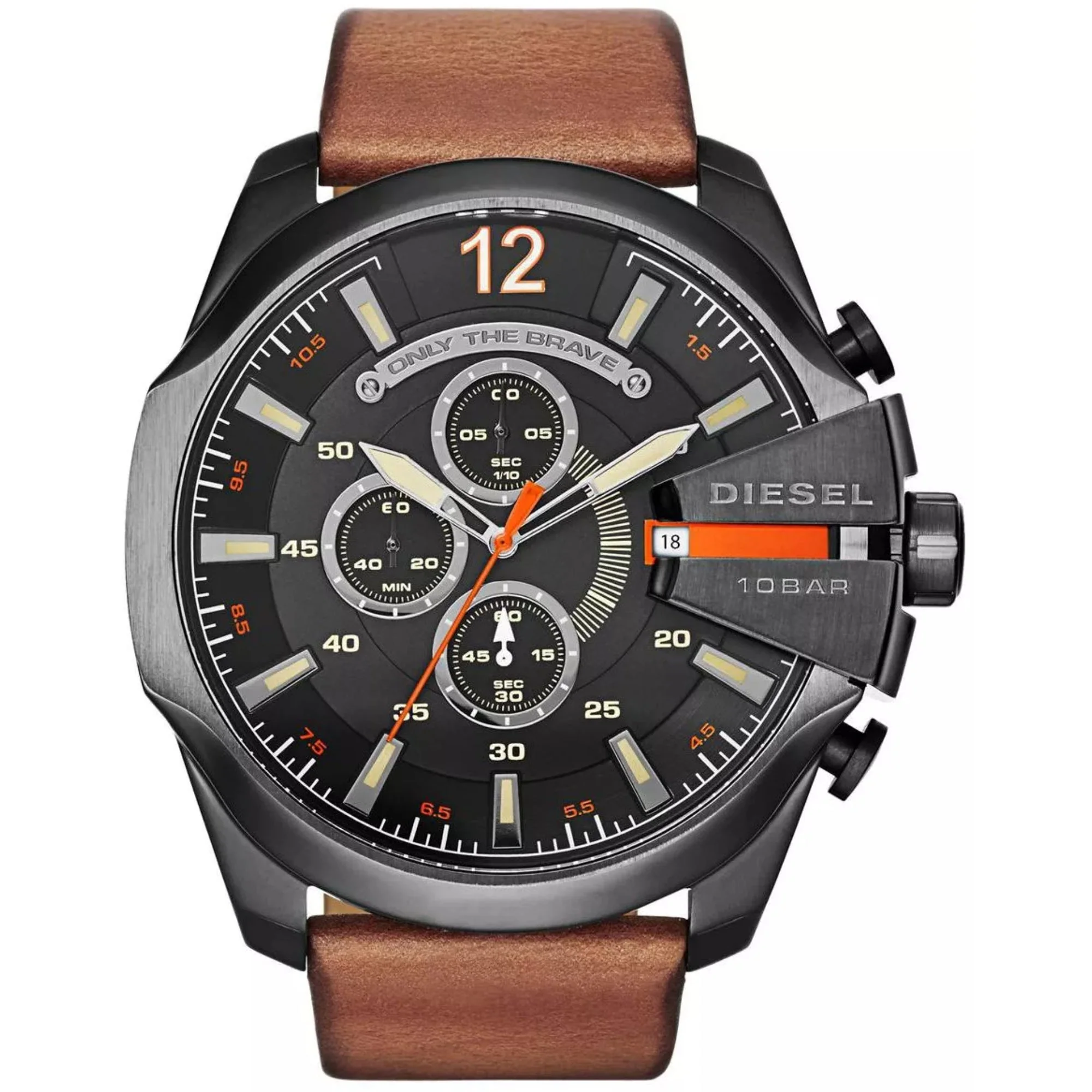 Diesel Mega Chief Chronograph Brown Leather Strap Black Dial Men's Watch DZ4343 - Image 6