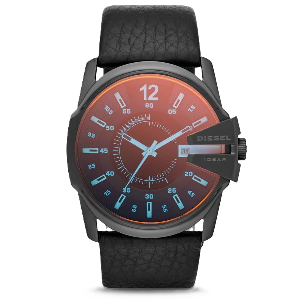 Diesel Master Chief Three-Hand Date Black Leather Black Dial Men's Watch DZ1657