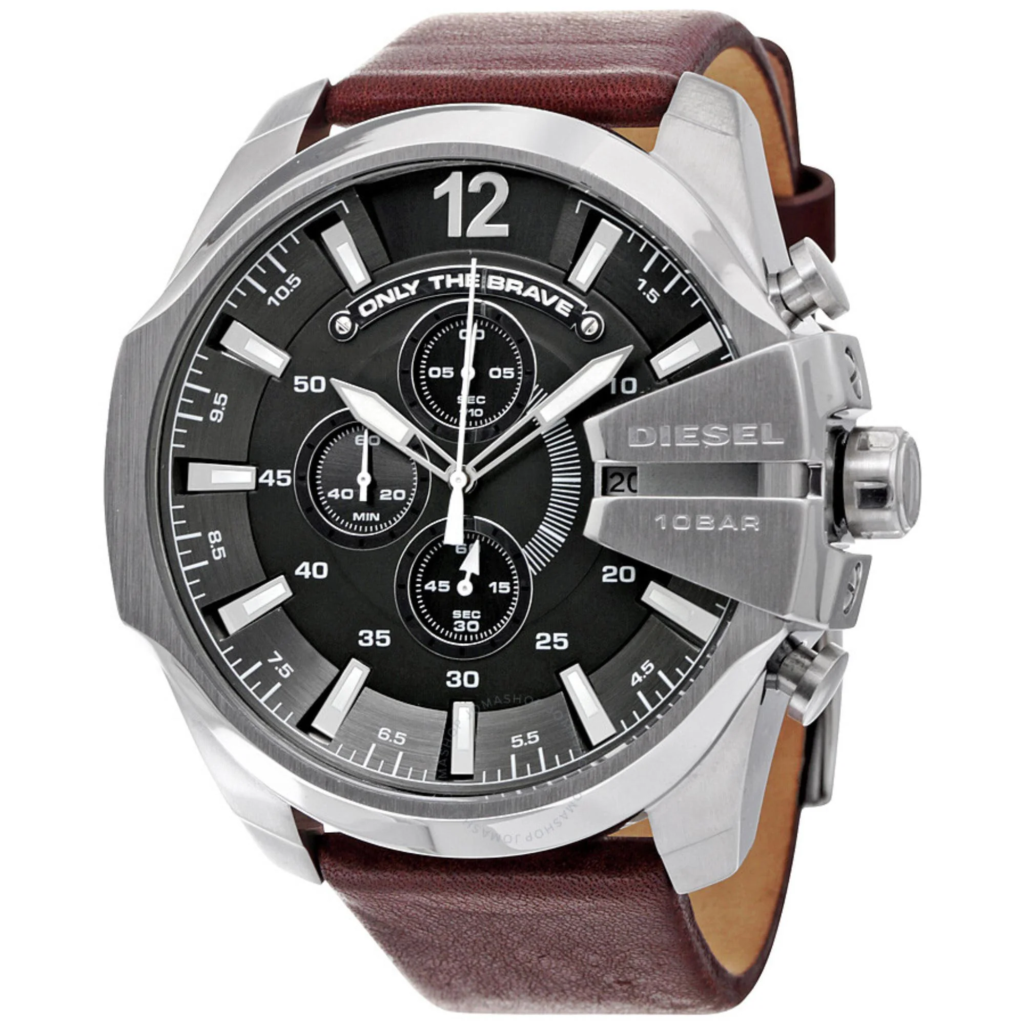 Diesel Mega Chief Chronograph Grey Dial Leather Strap Men's Watch DZ4290 - Image 4