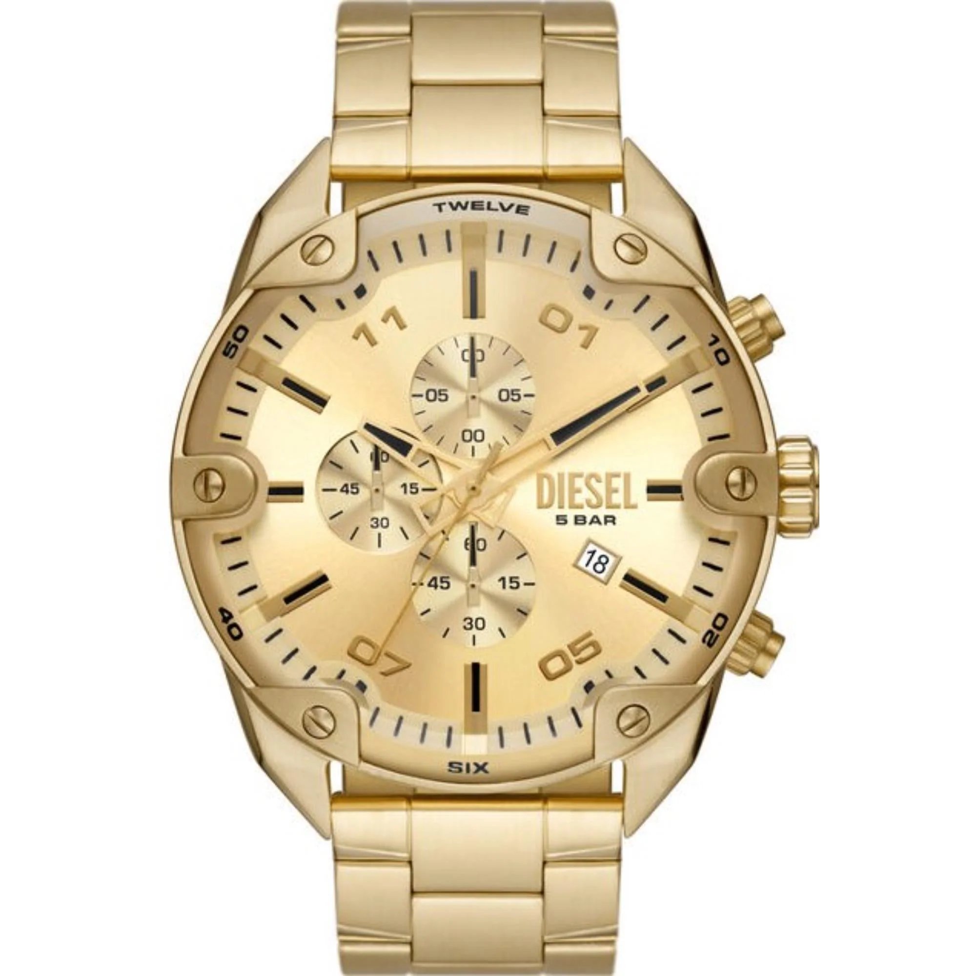 Diesel Spiked Chronograph Gold-Tone Gold Dial Stainless Steel Strap Men's Watch DZ4608 - Image 6