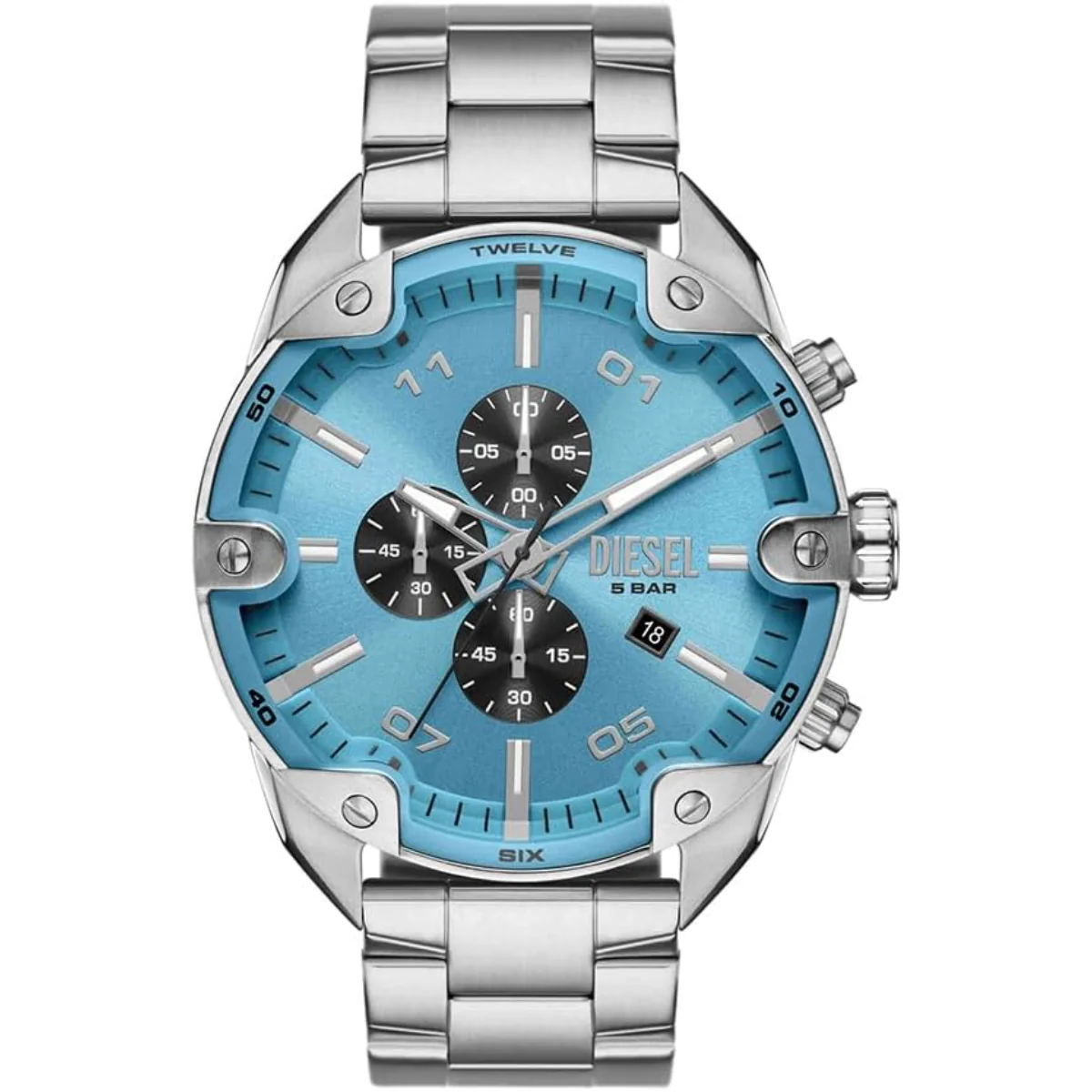 Diesel Spiked Chronograph Blue Dial Steel Strap Men’s Watch DZ4655