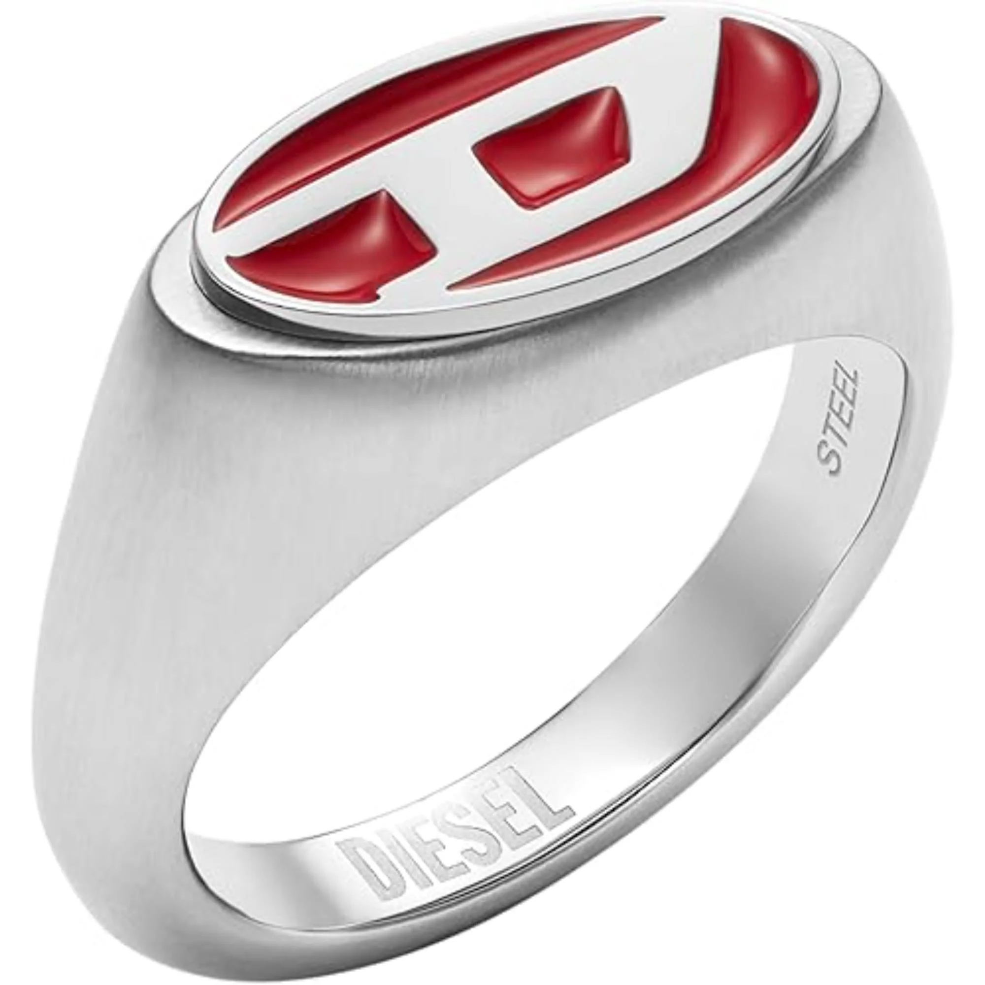 Diesel Unisex Red Lacquer & Silver Stainless Steel Logo Signet Ring DX1444040-11.5 - Image 5