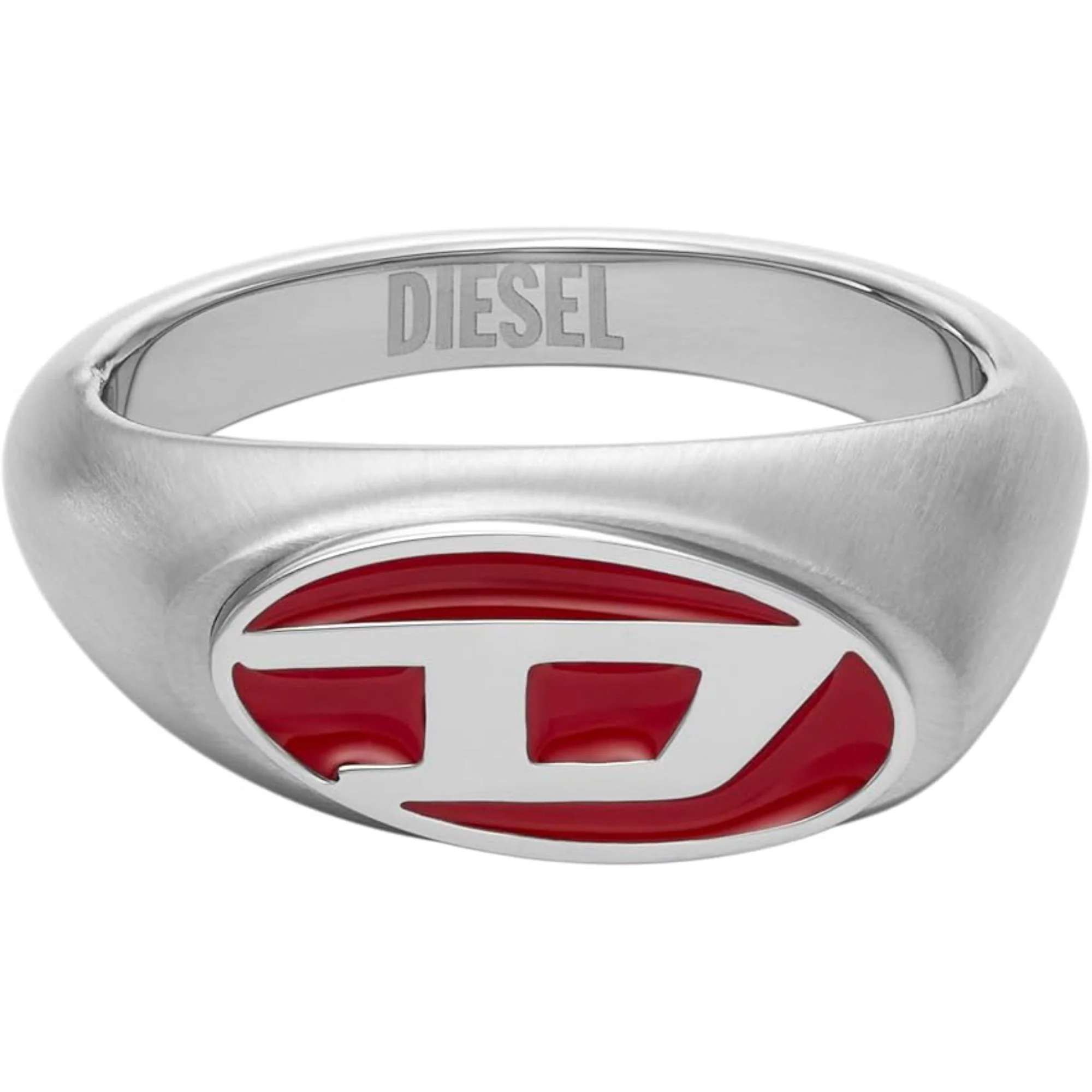 Diesel Unisex Red Lacquer & Silver Stainless Steel Logo Signet Ring DX1444040-9 - Image 4