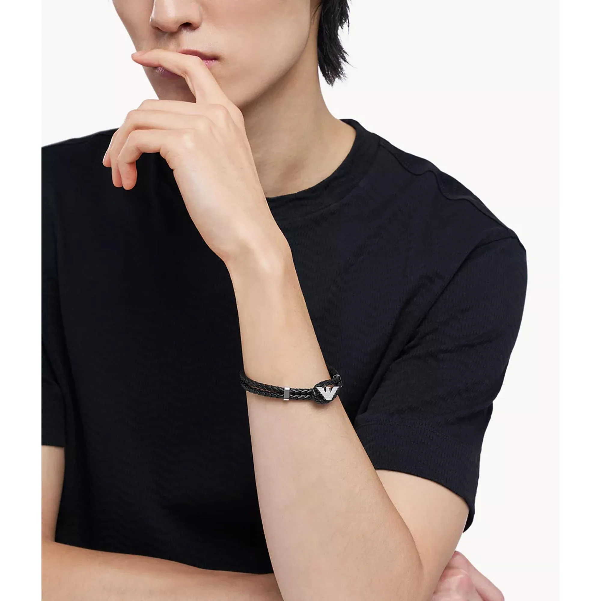 Emporio Armani Black Leather ID Men's Bracelet EGS3237040 - Image 8