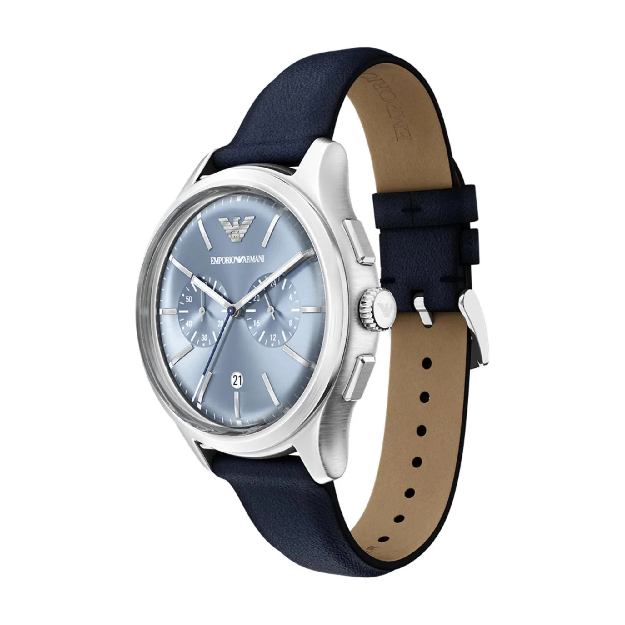 Emporio Armani Dario Chronograph Blue Dial Leather Strap Men's Watch AR11747 - Image 3