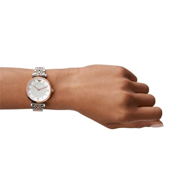 Emporio Armani Gianni T-BAR Quartz White Crystal Pave Dial Steel Strap Ladies Watch AR1926 - Image 2