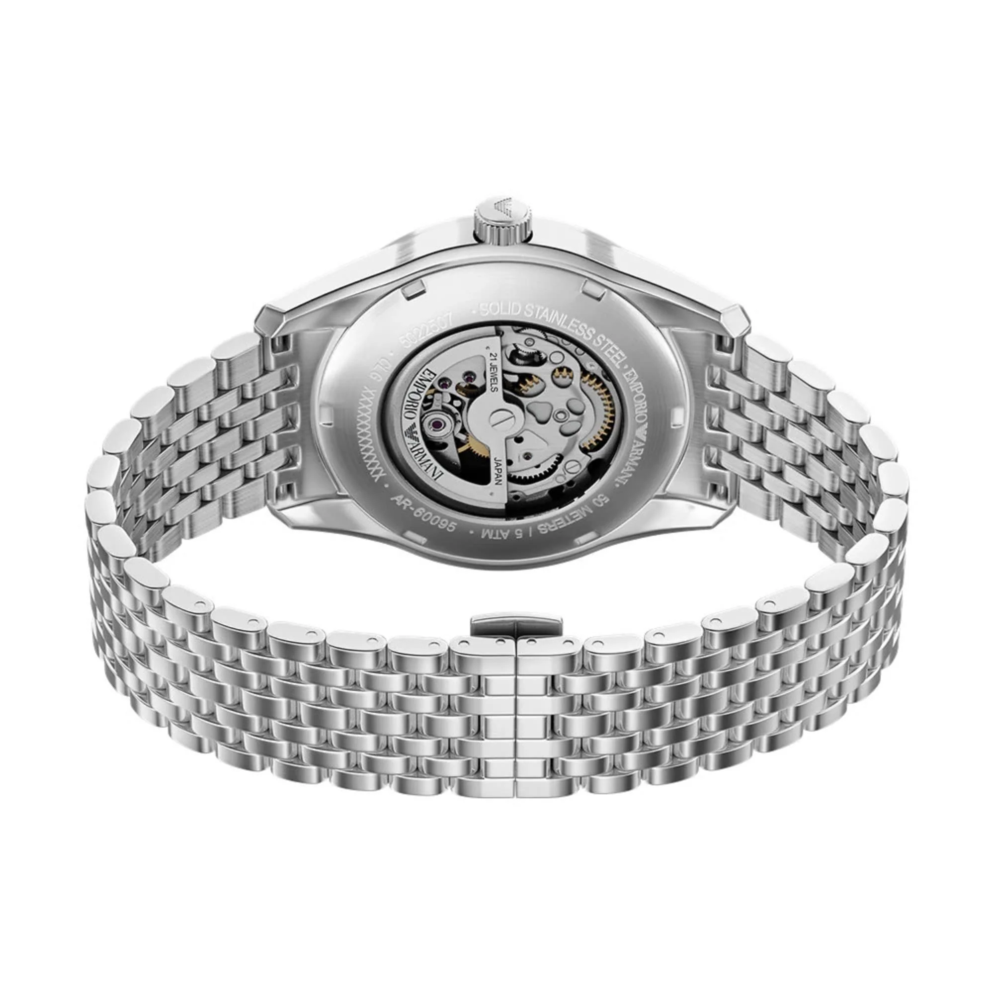Emporio Armani Skeleton Automatic Silver Dial Steel Strap Men's Watch AR60095 - Image 8
