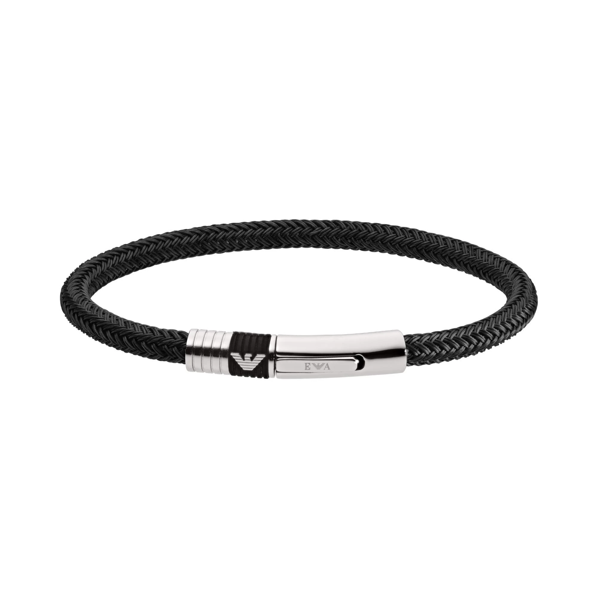Emporio Armani Braided Black Leather Stainless Steel Men’s Bracelet EGS1624001